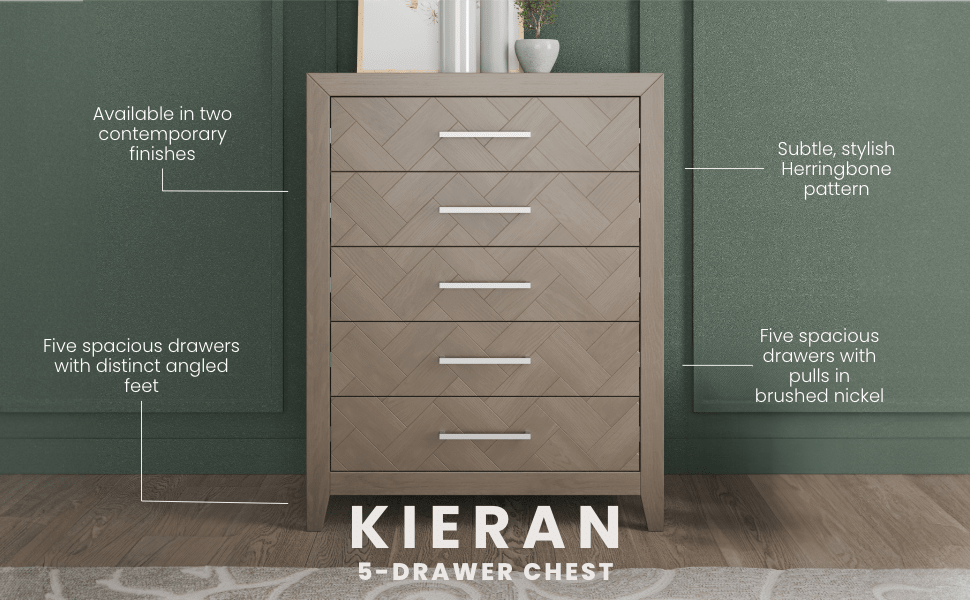 Kieran 5-Drawer Chest, Crescent Gray
