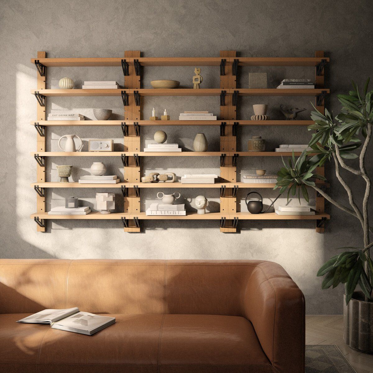 Pivott Shelf Single Oak Veneer Storage with Adjustable Shelves