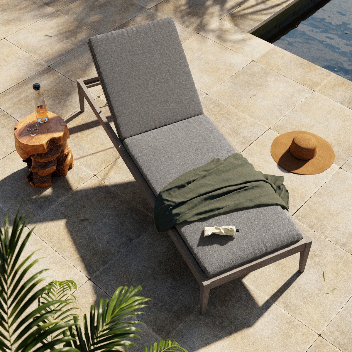 Sherwood Outdoor Chaise, Weathered Grey