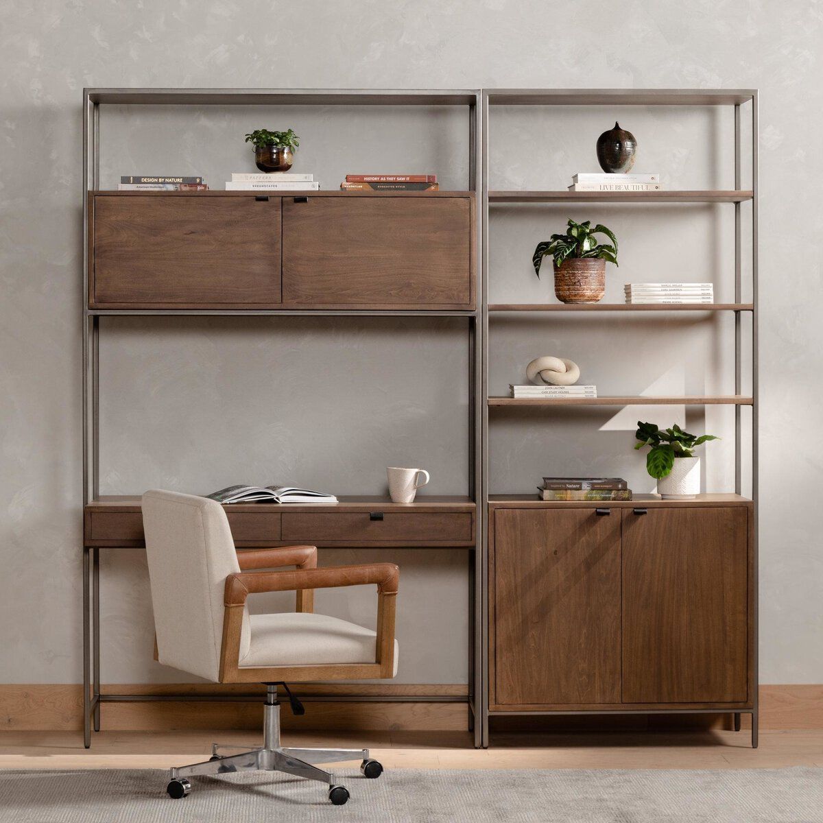 Trey Modular Wall Desk With 1 Bookcase