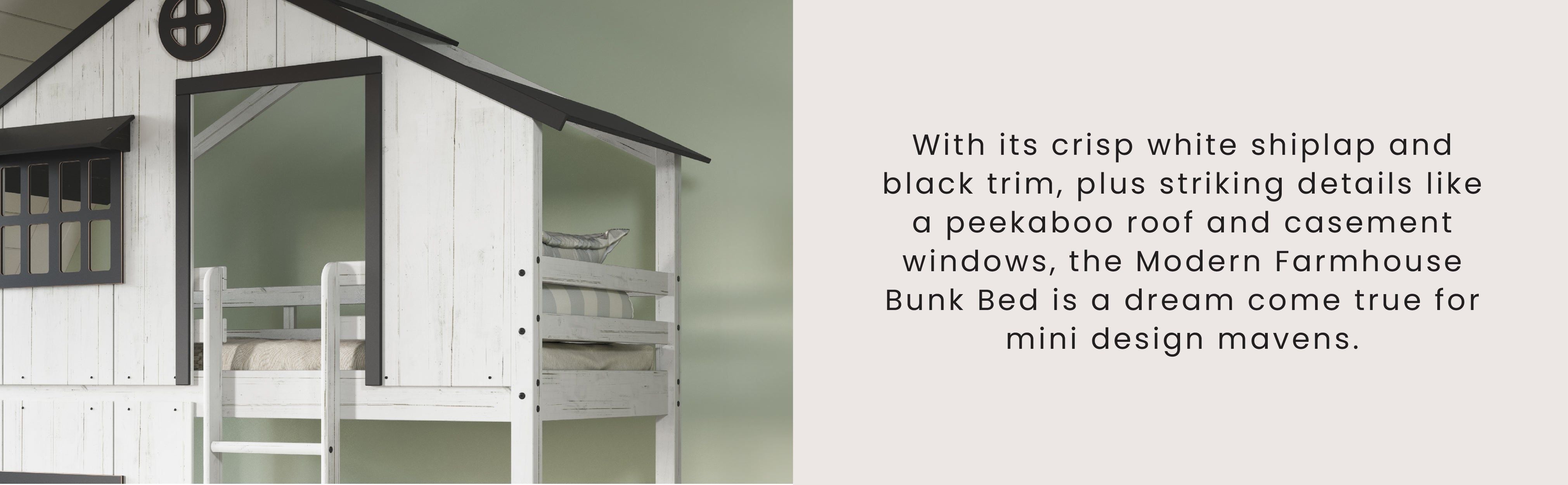 Modern Farmhouse Twin Over Twin Bunk Bed, White/Black