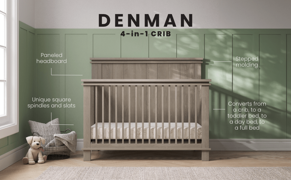 Denman 4-in-1 Convertible Crib, Crescent Gray