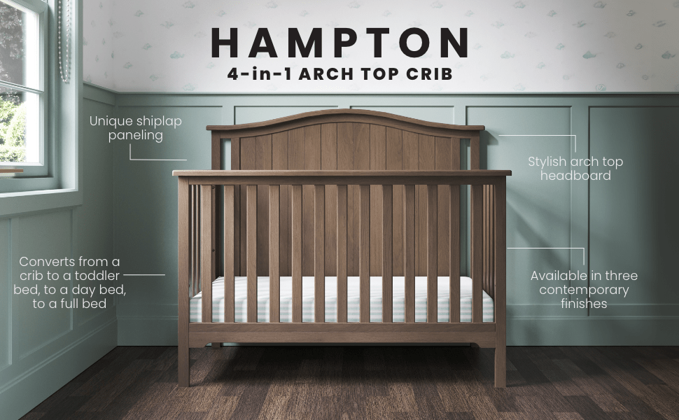 Hampton Arch Top 4-in-1 Convertible Crib in Dusty Heather