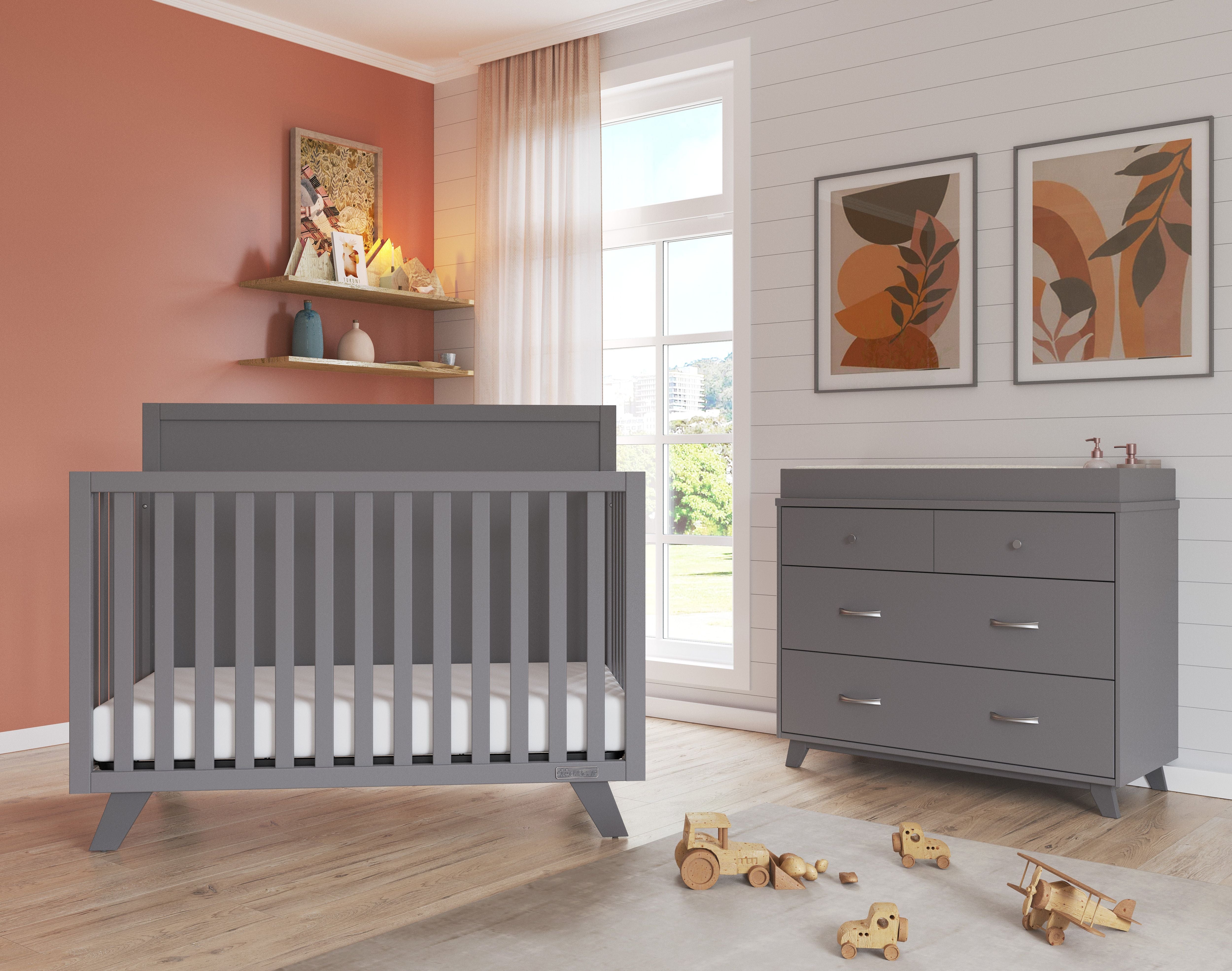 Soho 4-in-1 Flat Top Convertible Crib, Cool Gray