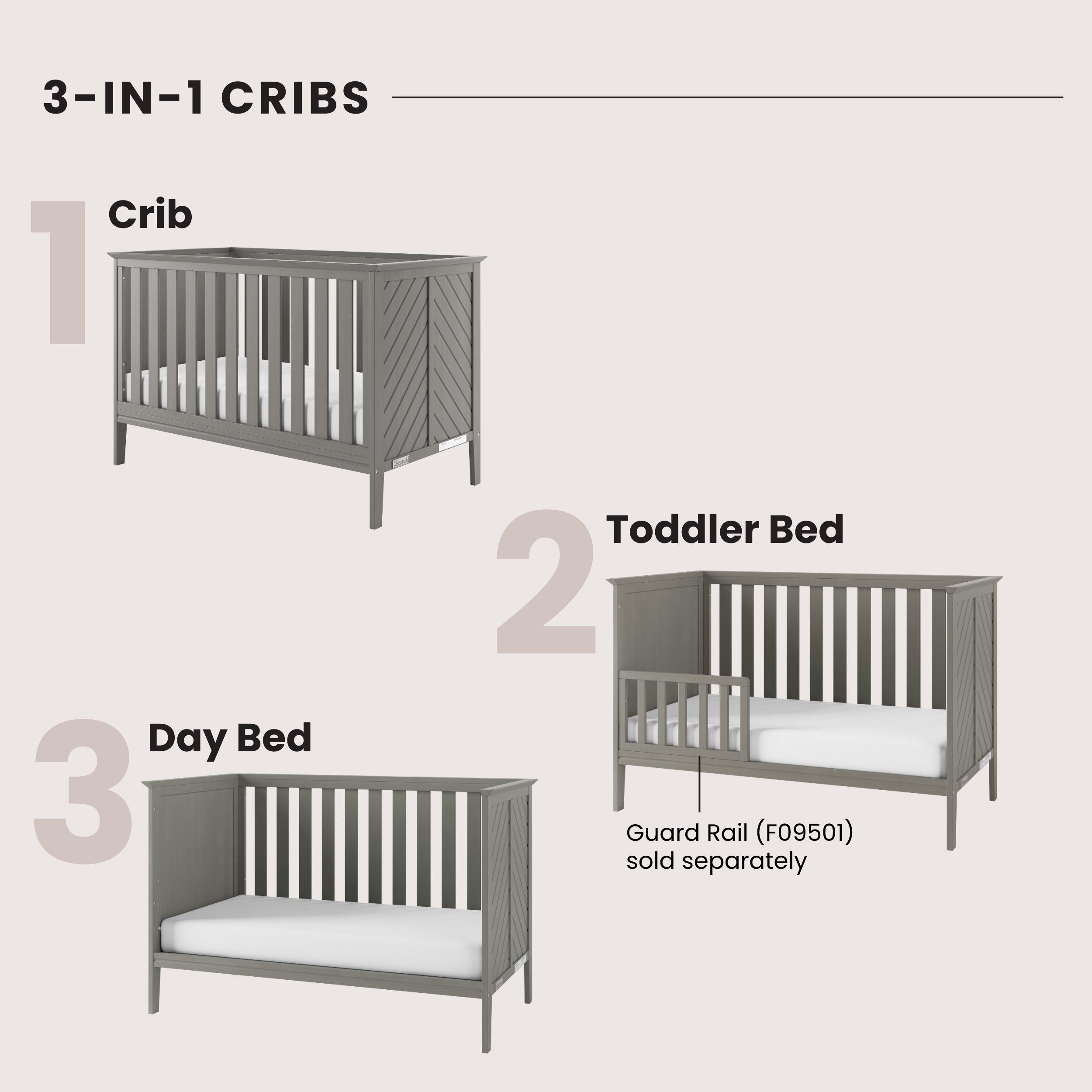 Atwood 3-in-1 Euro Convertible Crib, Lunar Gray