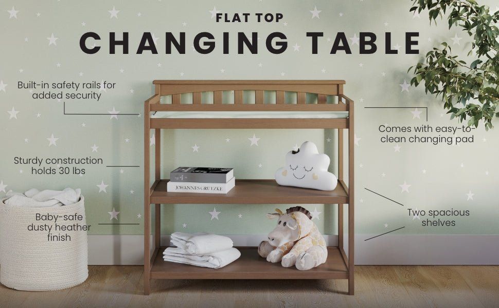 Flat Top Baby Changing Table, Dusty Heather