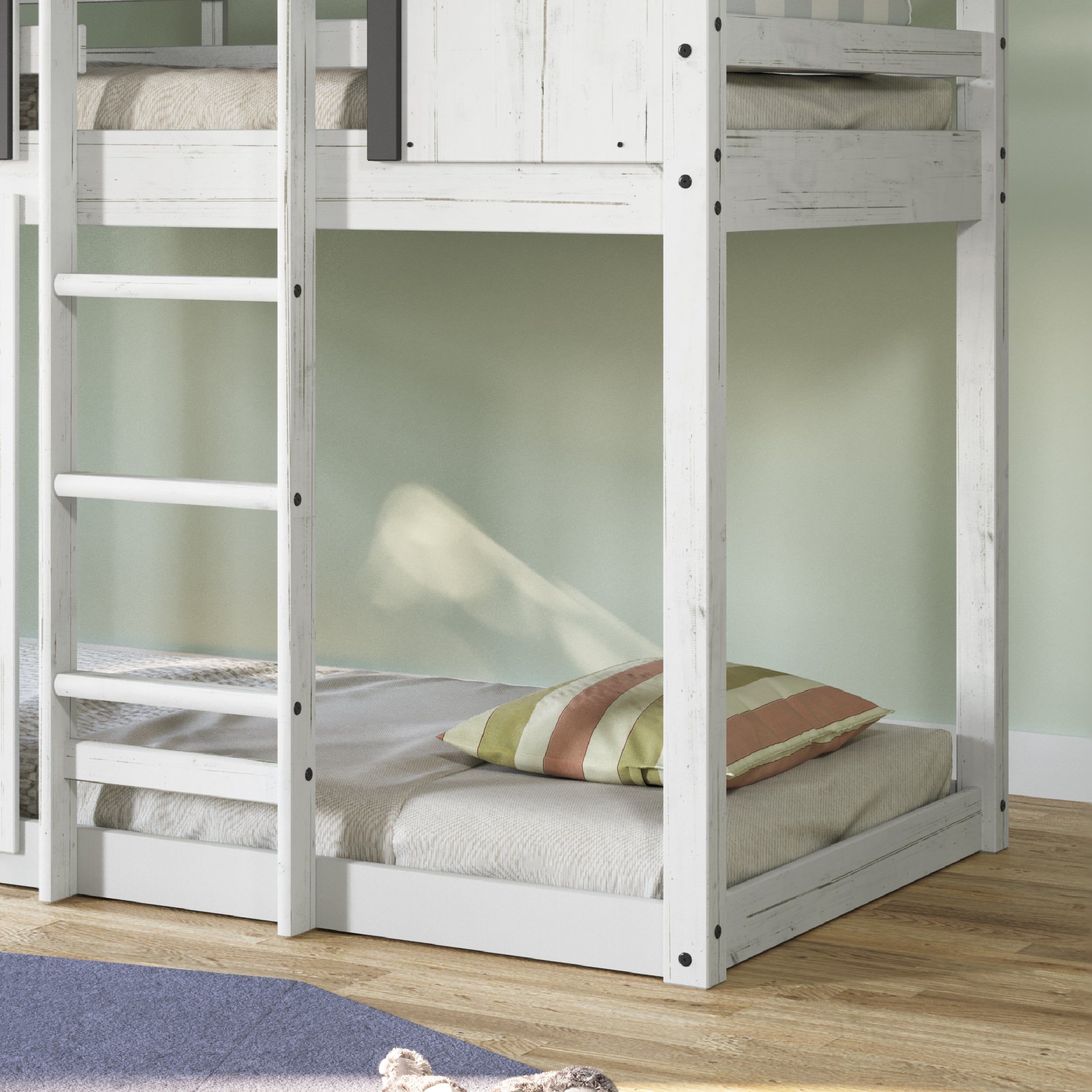 Modern Farmhouse Twin Over Twin Bunk Bed, White/Black