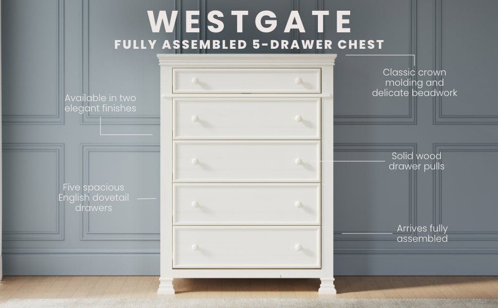 Westgate 5-Drawer Chest, Vintage Linen
