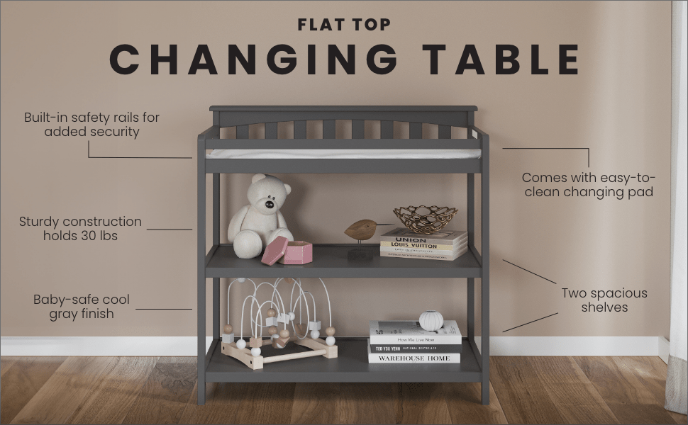 Flat Top Baby Changing Table, Cool Gray