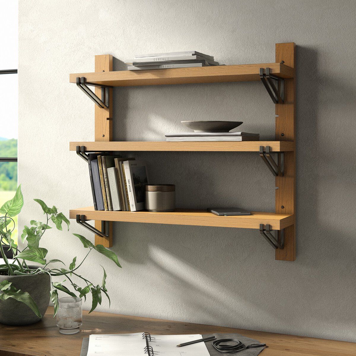 Pivott Shelf Single Oak Veneer Storage with Adjustable Shelves