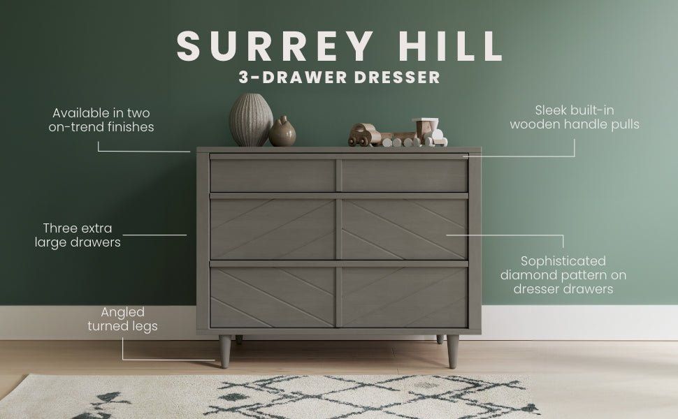 Surrey Hill 3 Drawer Dresser in Lunar Gray