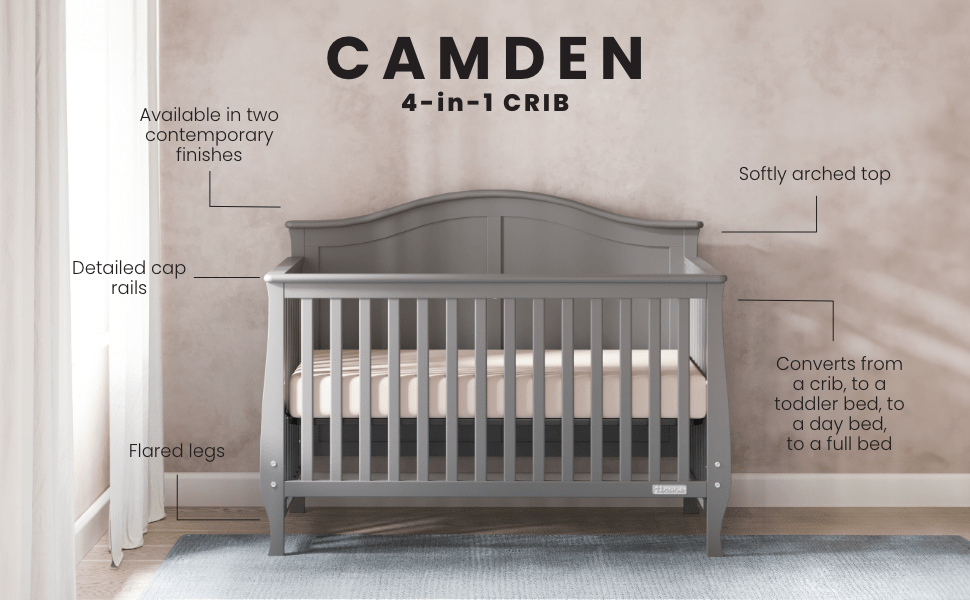 Camden 4-in-1 Convertible Crib, Cool Grey