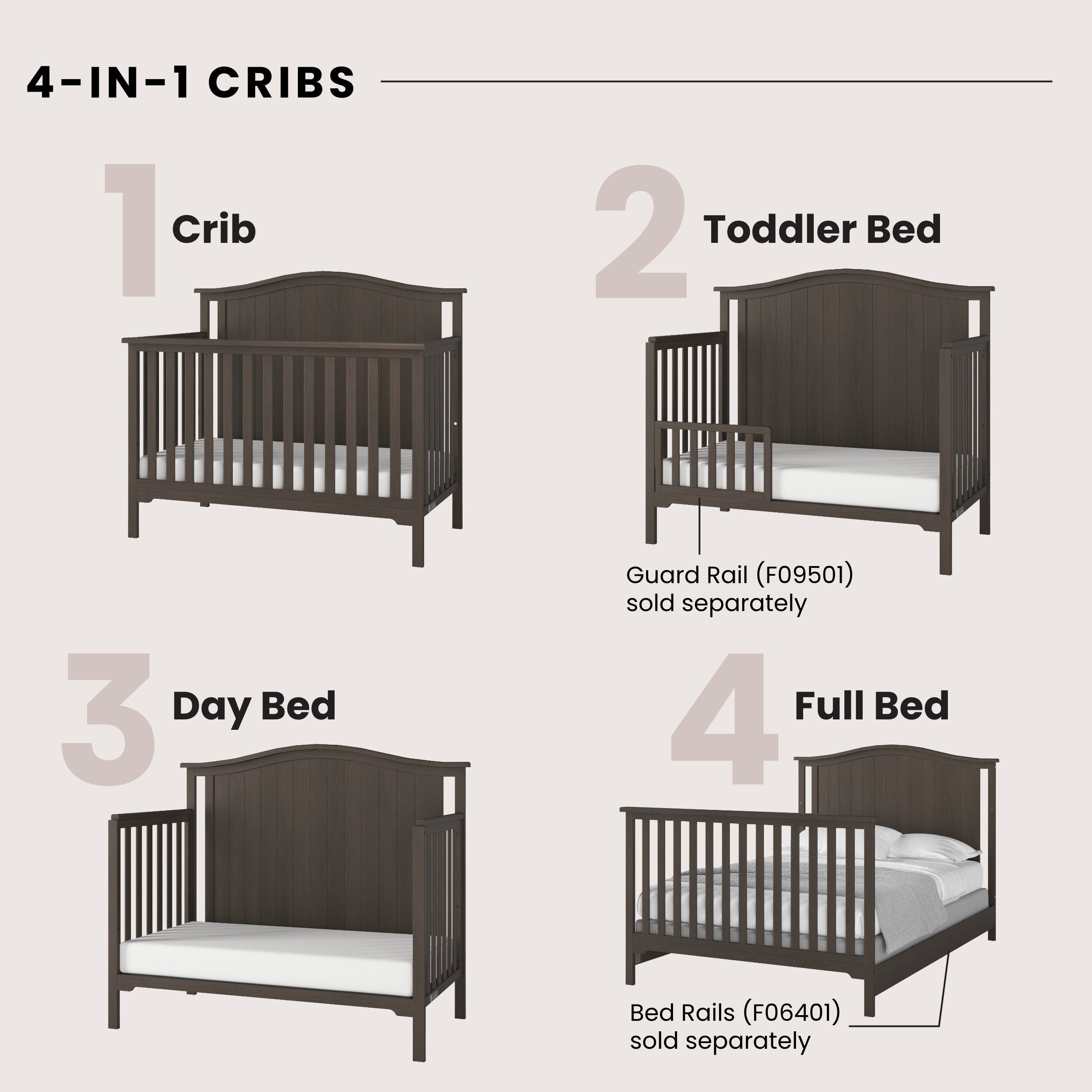 Hampton Arch Top 4-in-1 Convertible Crib, Dapper Grey