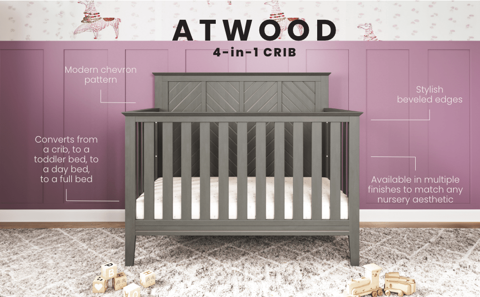 Atwood 4-in-1 Convertible Crib, Lunar Gray