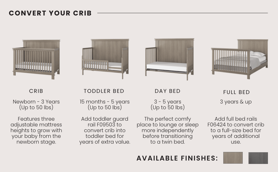 Denman 4-in-1 Convertible Crib, Crescent Gray