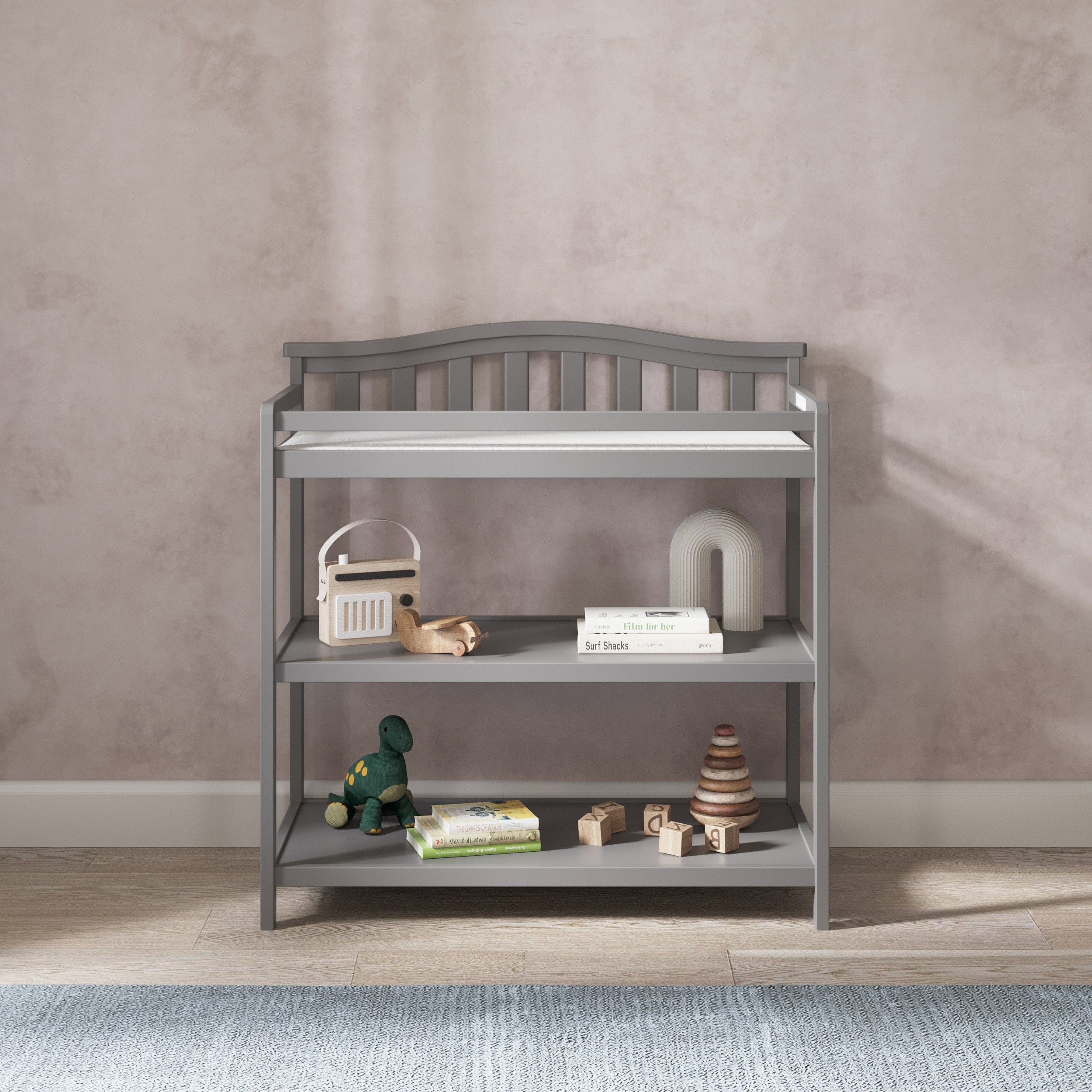 Arch Top Baby Changing Table, Cool Gray
