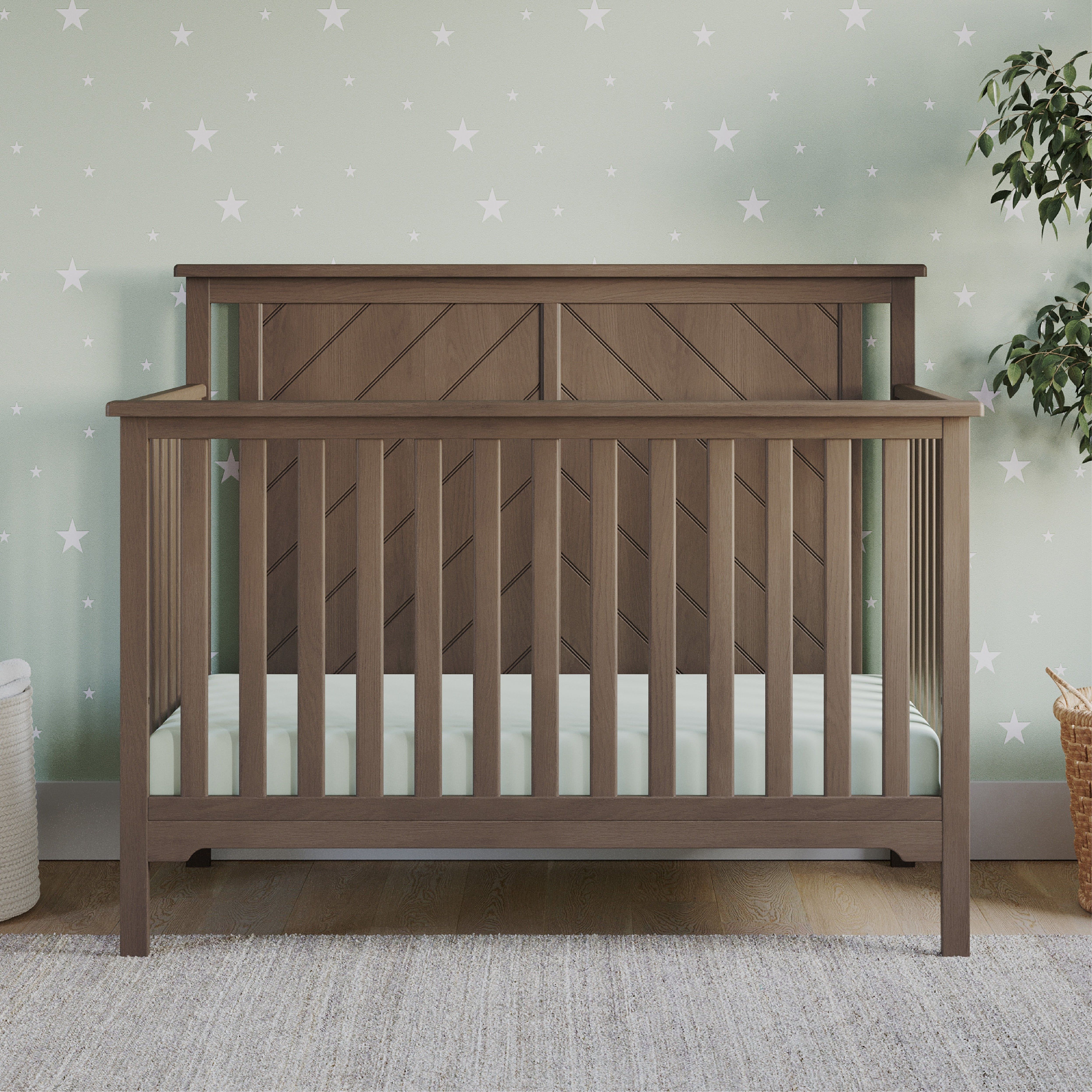 Hampton Flat Top 4-in-1 Convertible Crib, Dusty Heather