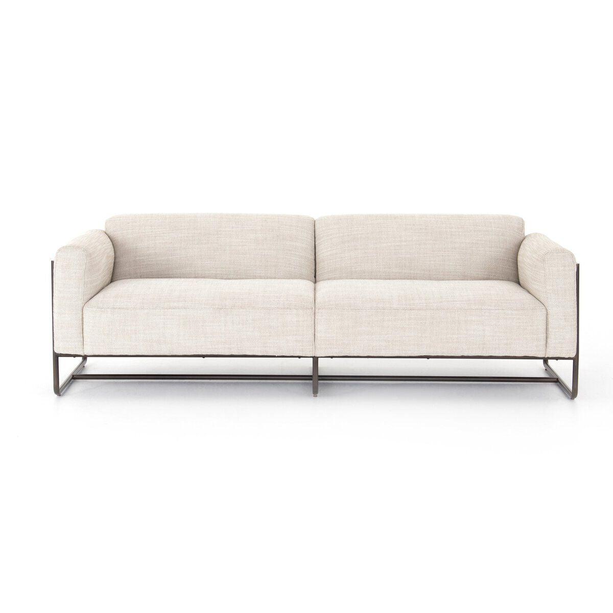Ella Sofa 91" Taupe Upholstered with Leather Straps