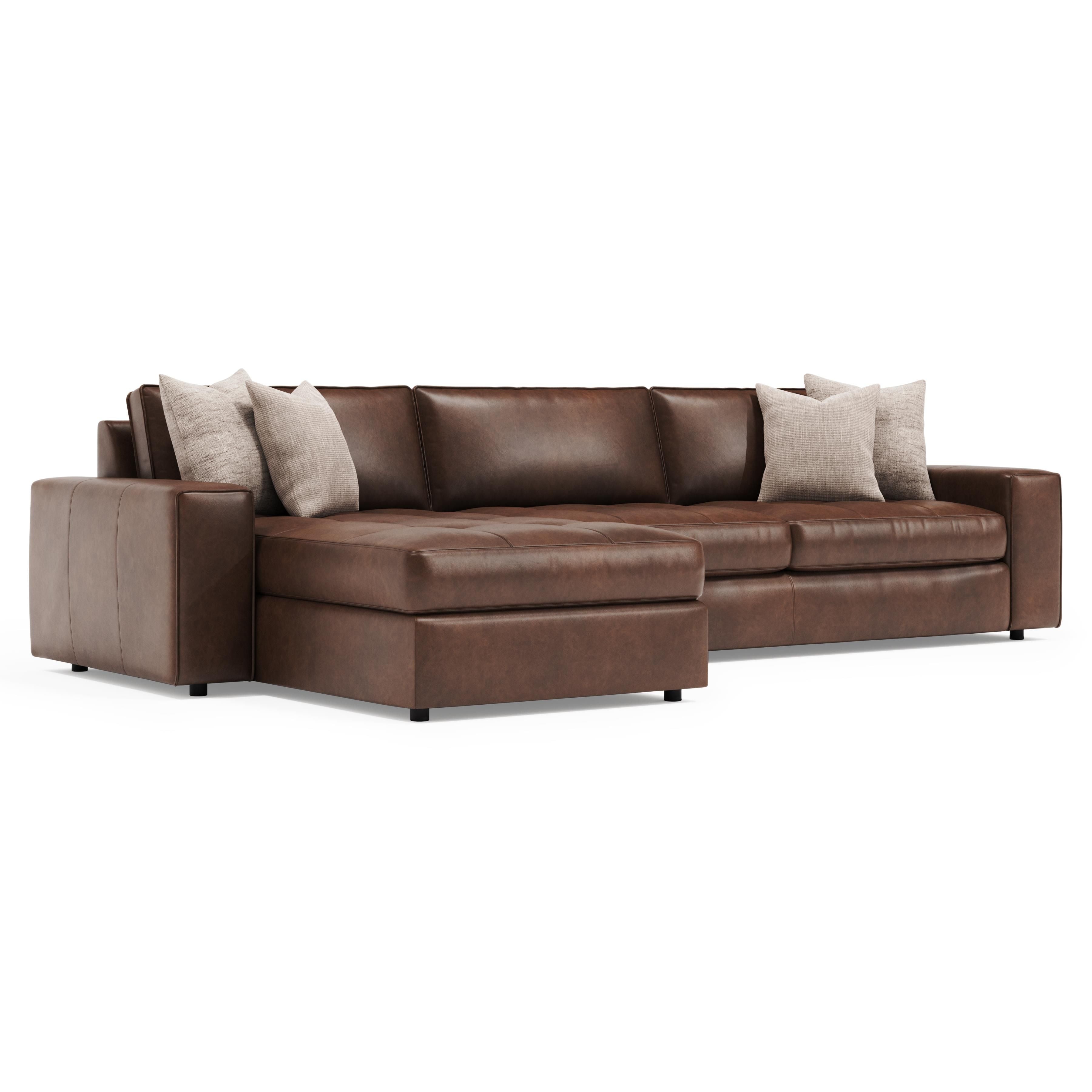 Bernhardt Nest Leather Sectional Sofa with Left Chaise and Right Loveseat
