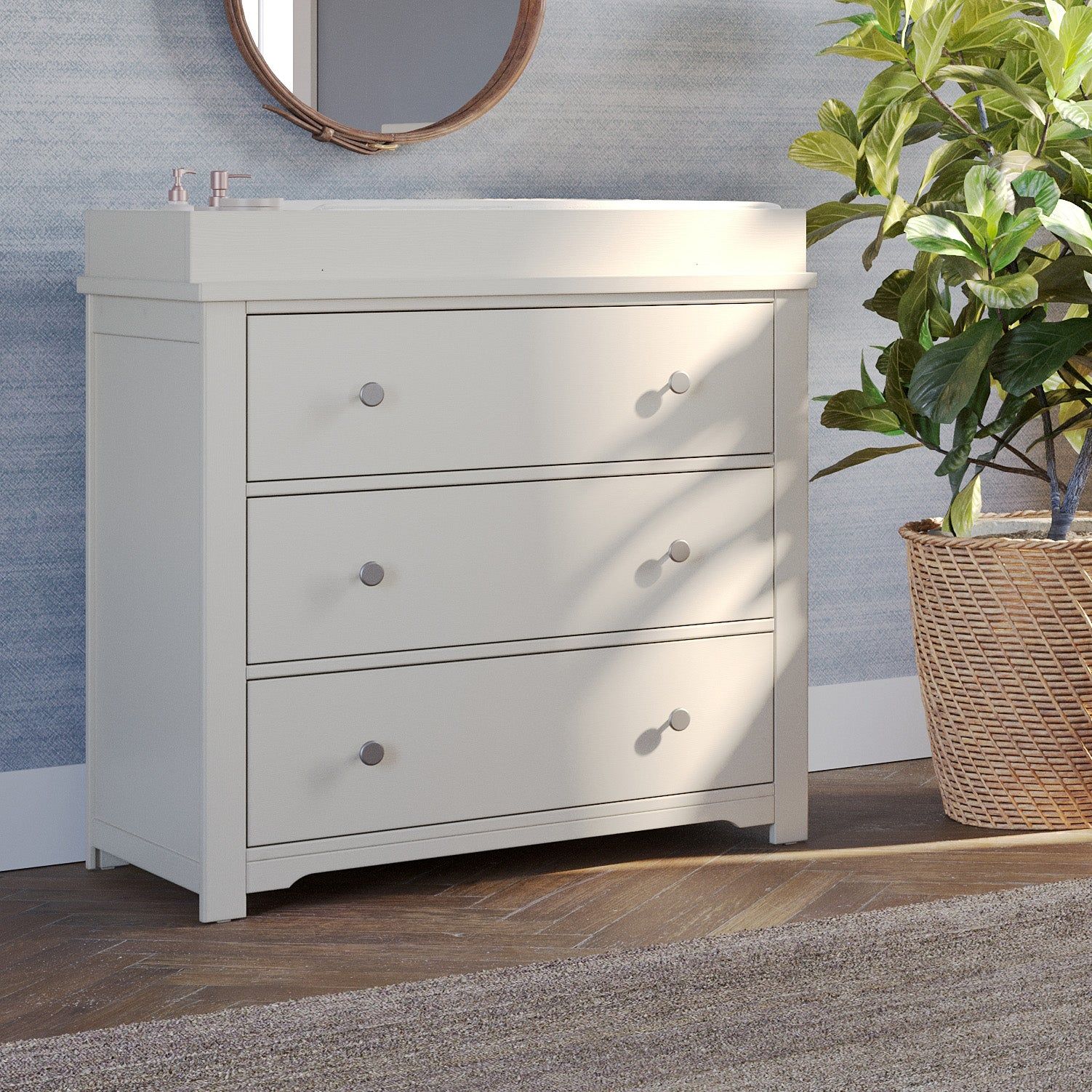 Harmony 3-Drawer Dresser With Changing Table Topper, Brushed Cotton