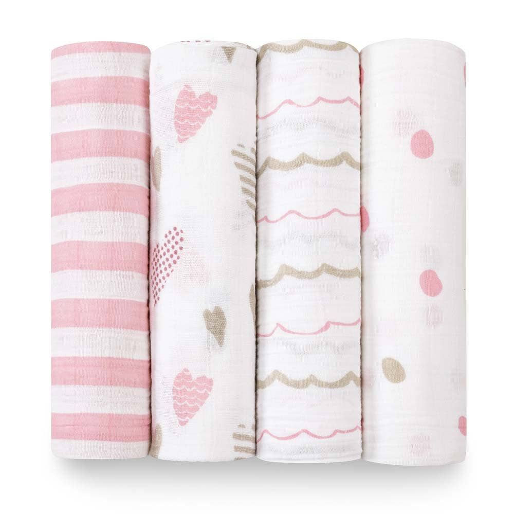 Boutique 100% Cotton Muslin Swaddle Blanket 4 Pack