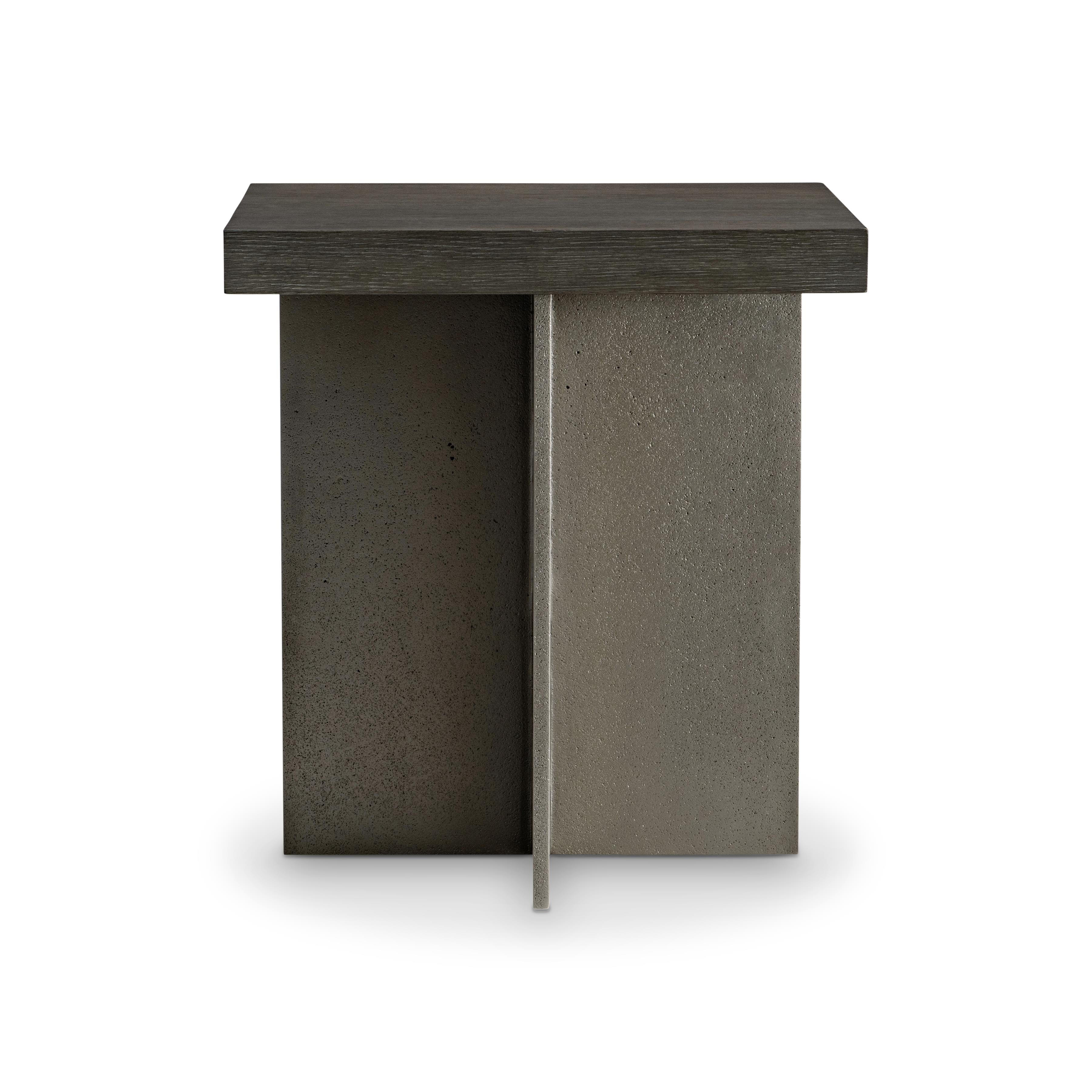 Bernhardt Polus Side Table – Cast Aluminum and Oak Accent Table