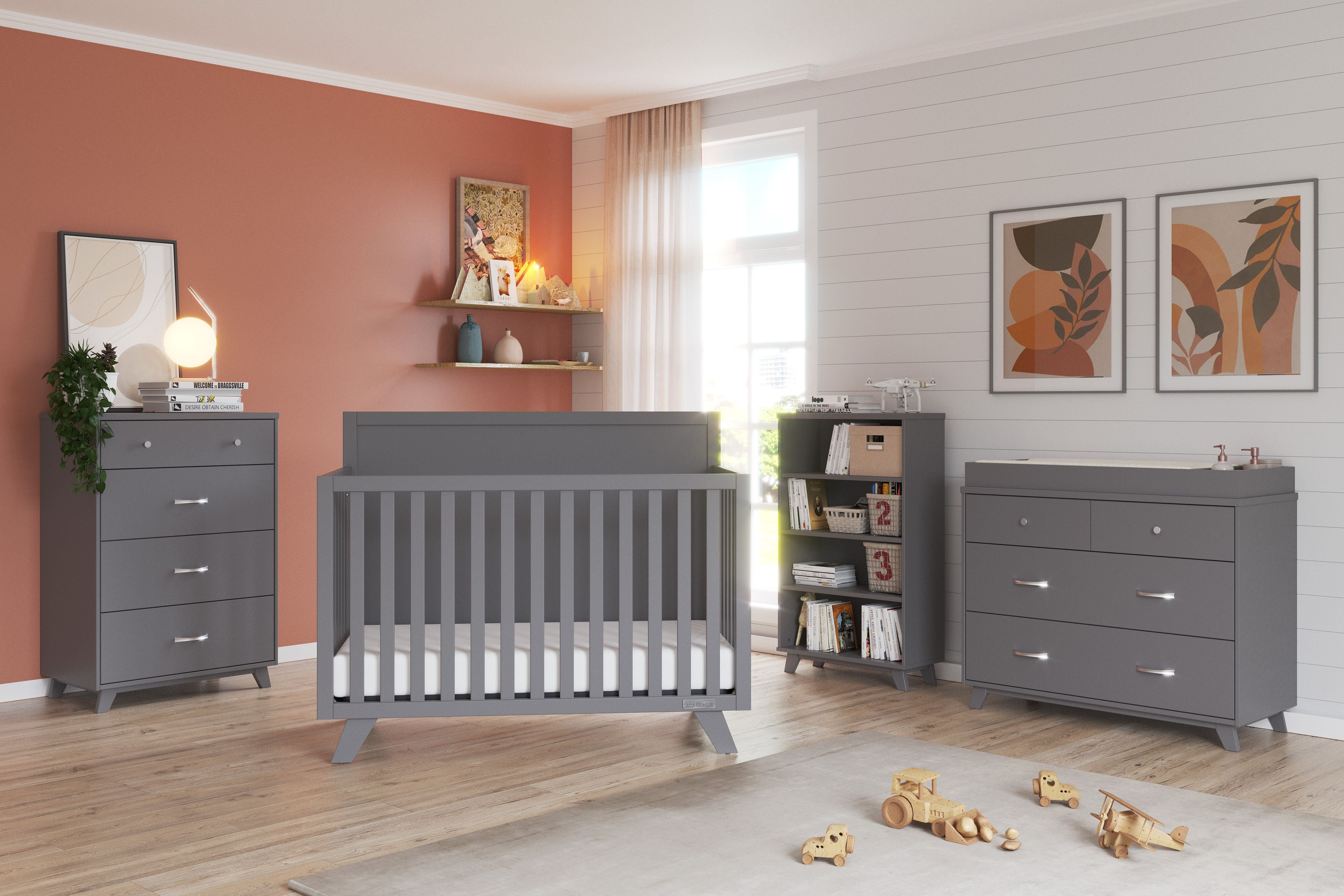Soho 4-in-1 Flat Top Convertible Crib, Cool Gray