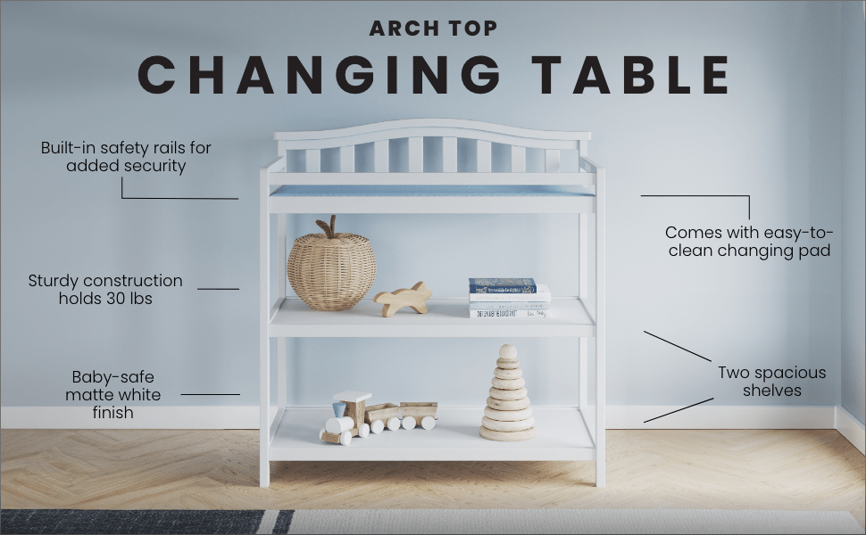 Arch Top Baby Changing Table, Matte White