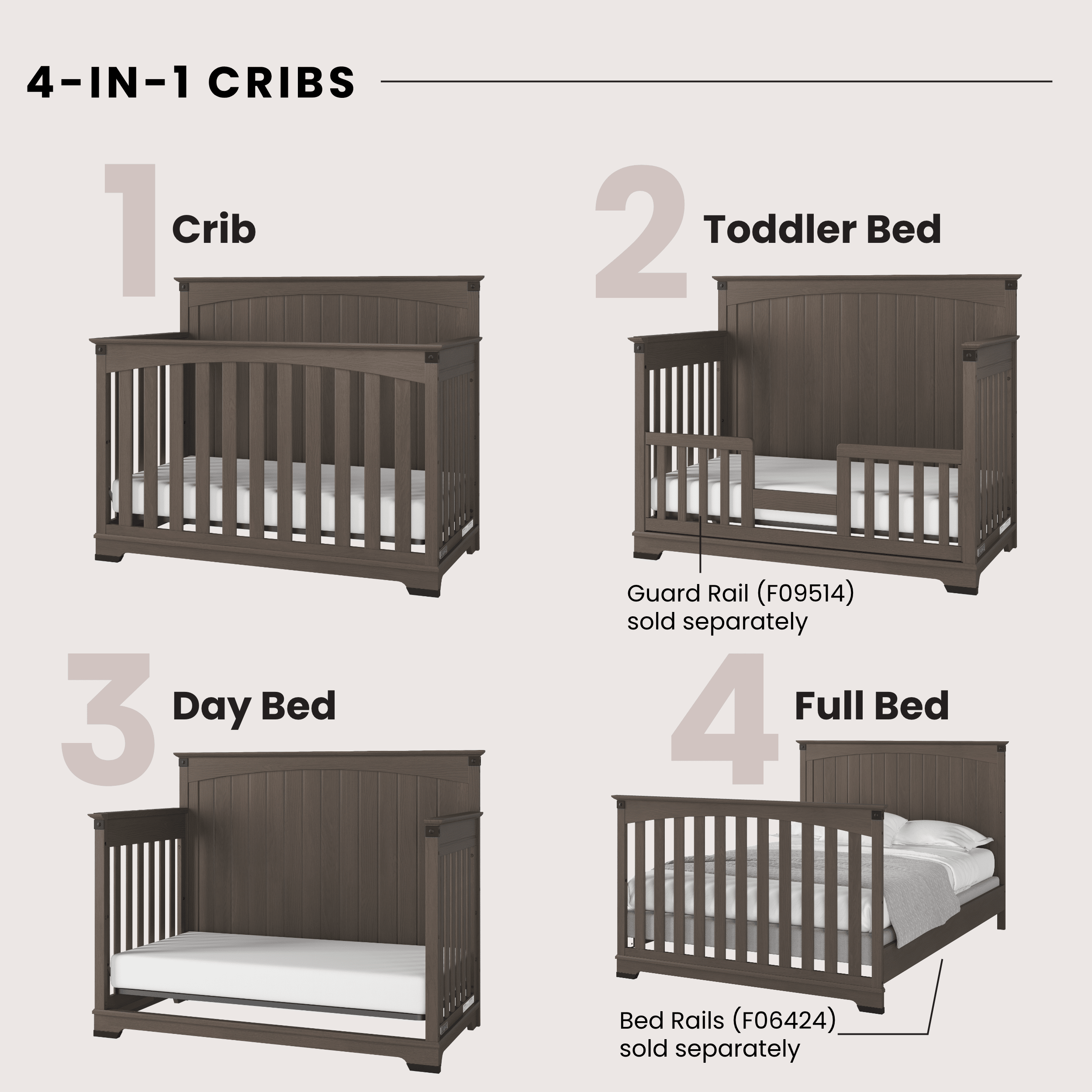 Redmond Full Panel 4-in-1 Convertible Crib, Dapper Gray