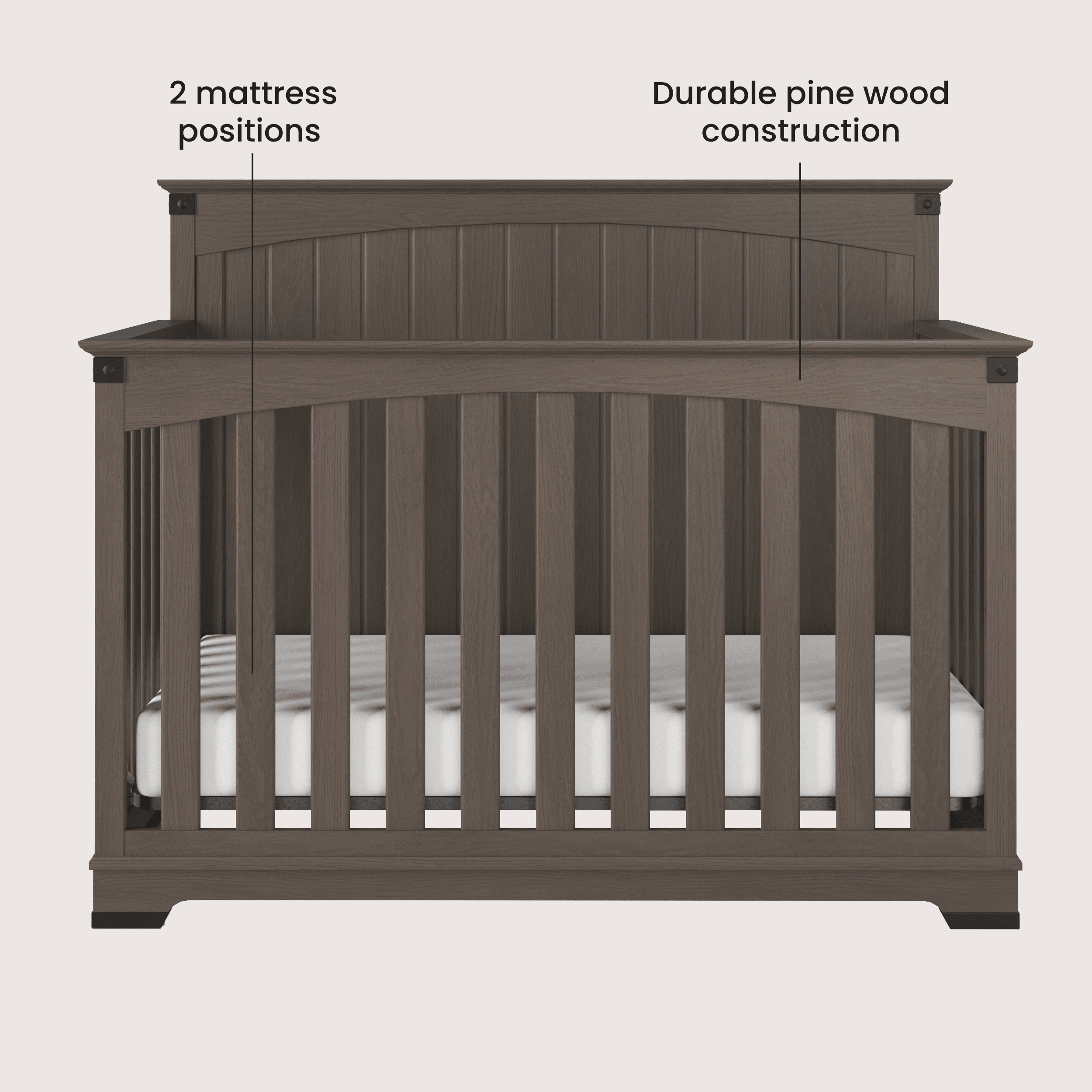 Redmond Full Panel 4-in-1 Convertible Crib, Dapper Gray