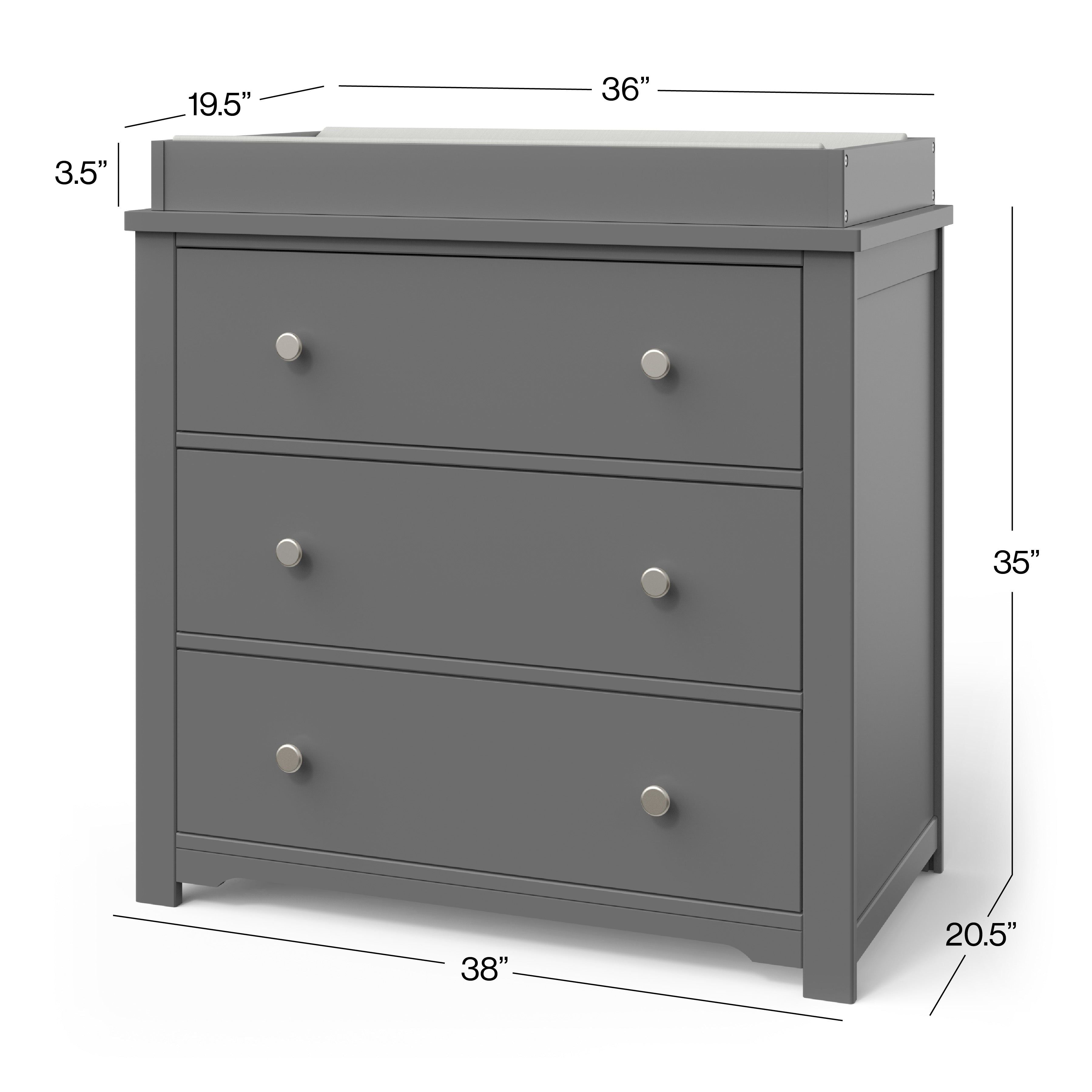 Harmony 3-Drawer Dresser With Changing Table Topper, Cool Gray