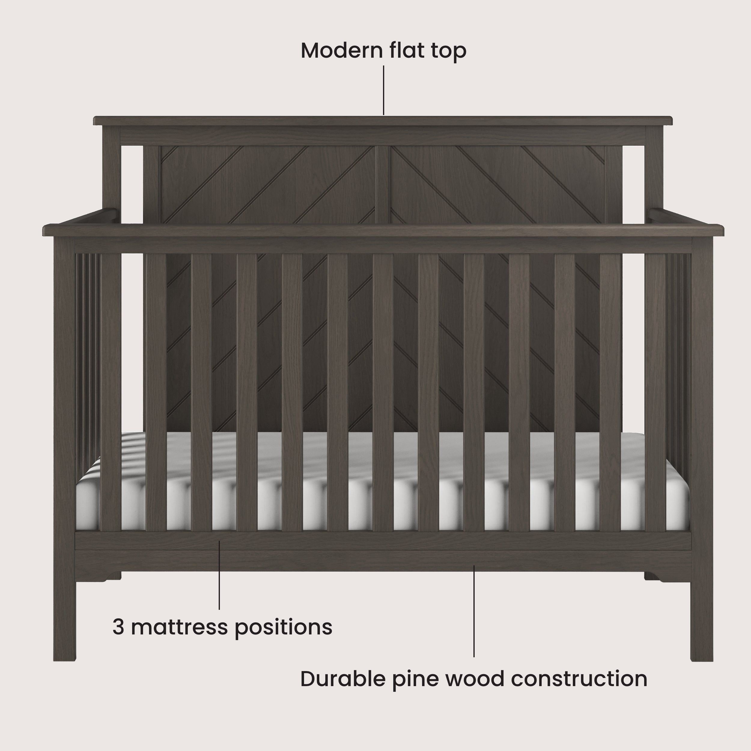 Hampton Flat Top 4-in-1 Convertible Crib, Dapper Gray