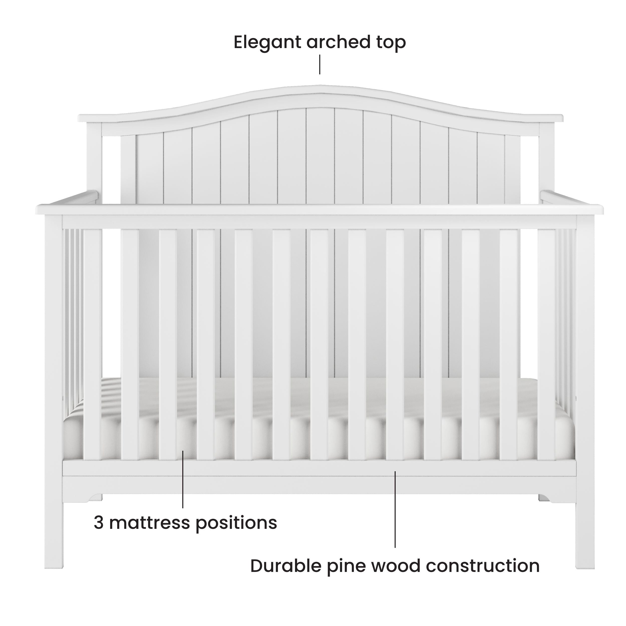 Hampton Arch Top 4-in-1 Convertible Crib, Matte White