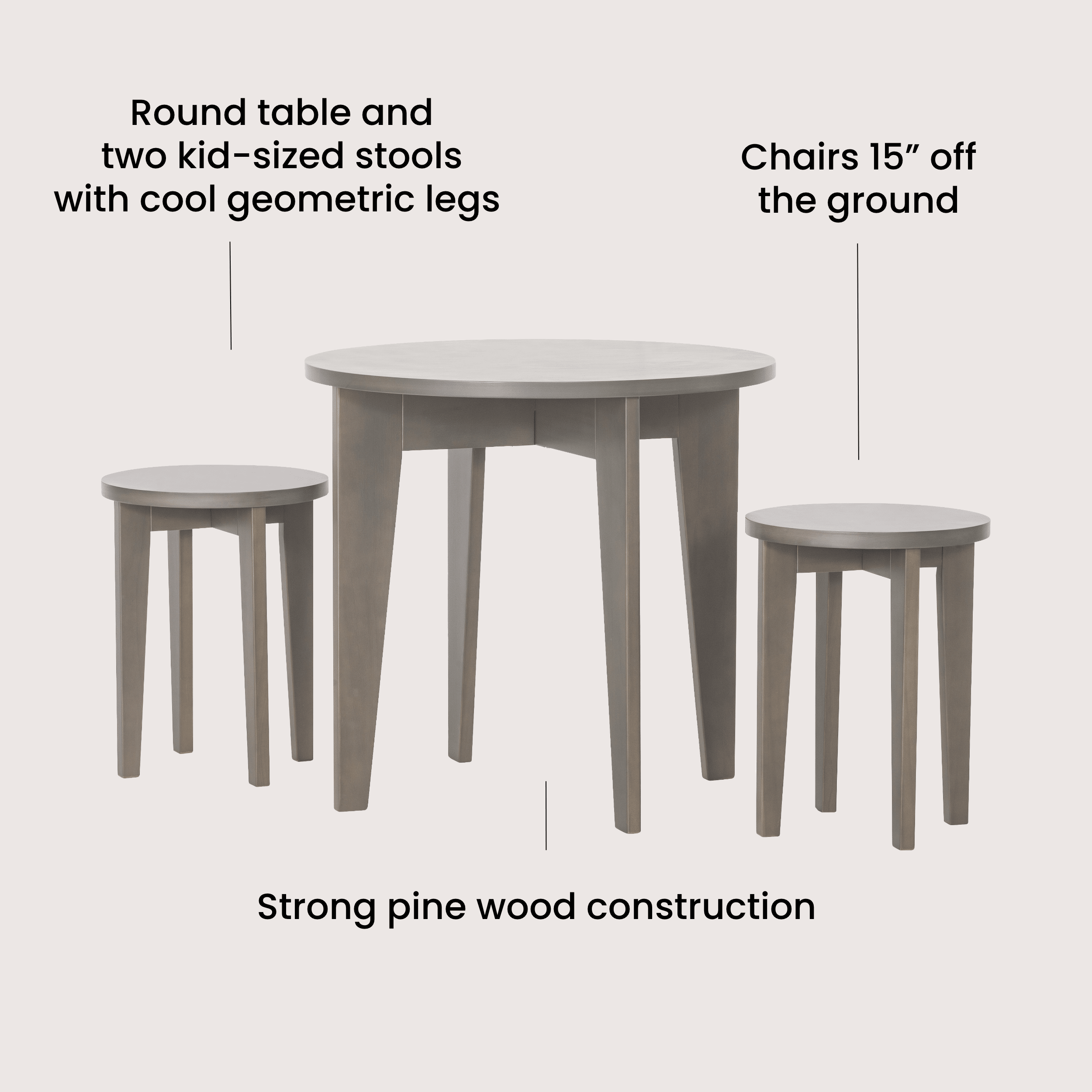 Geo Table and Stools Set, Dapper Gray