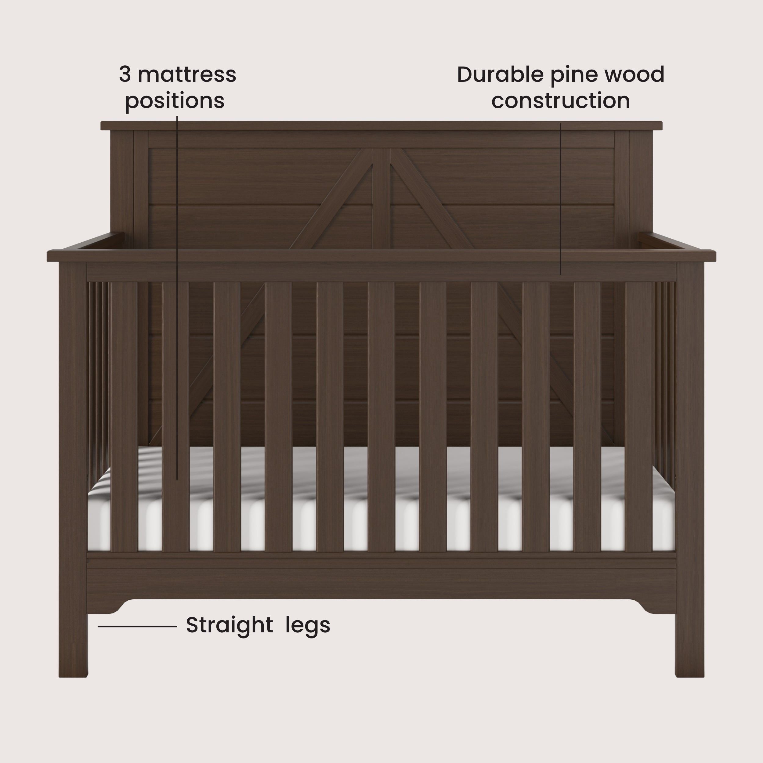 Woodland 4-in-1 Convertible Crib, Brushed Truffle