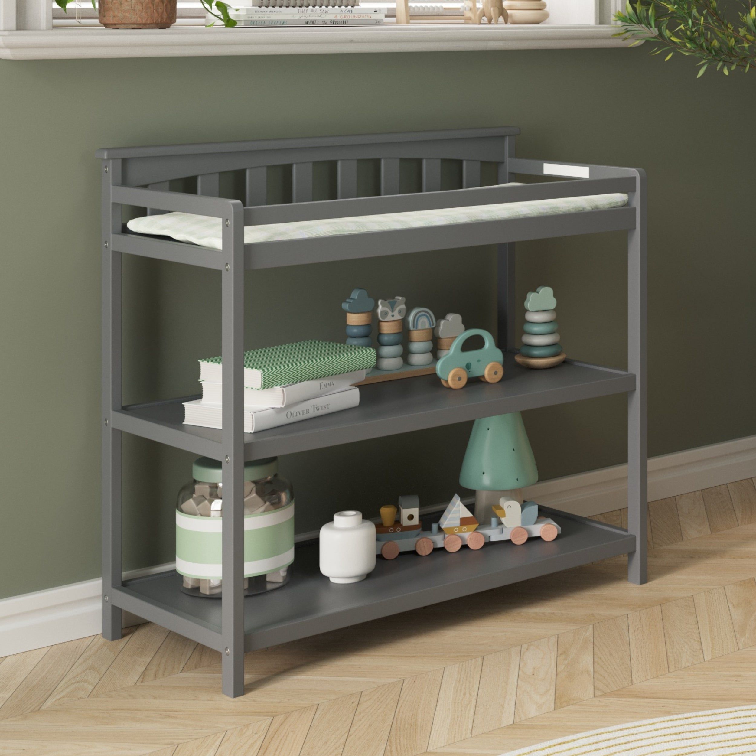 Flat Top Baby Changing Table, Cool Gray