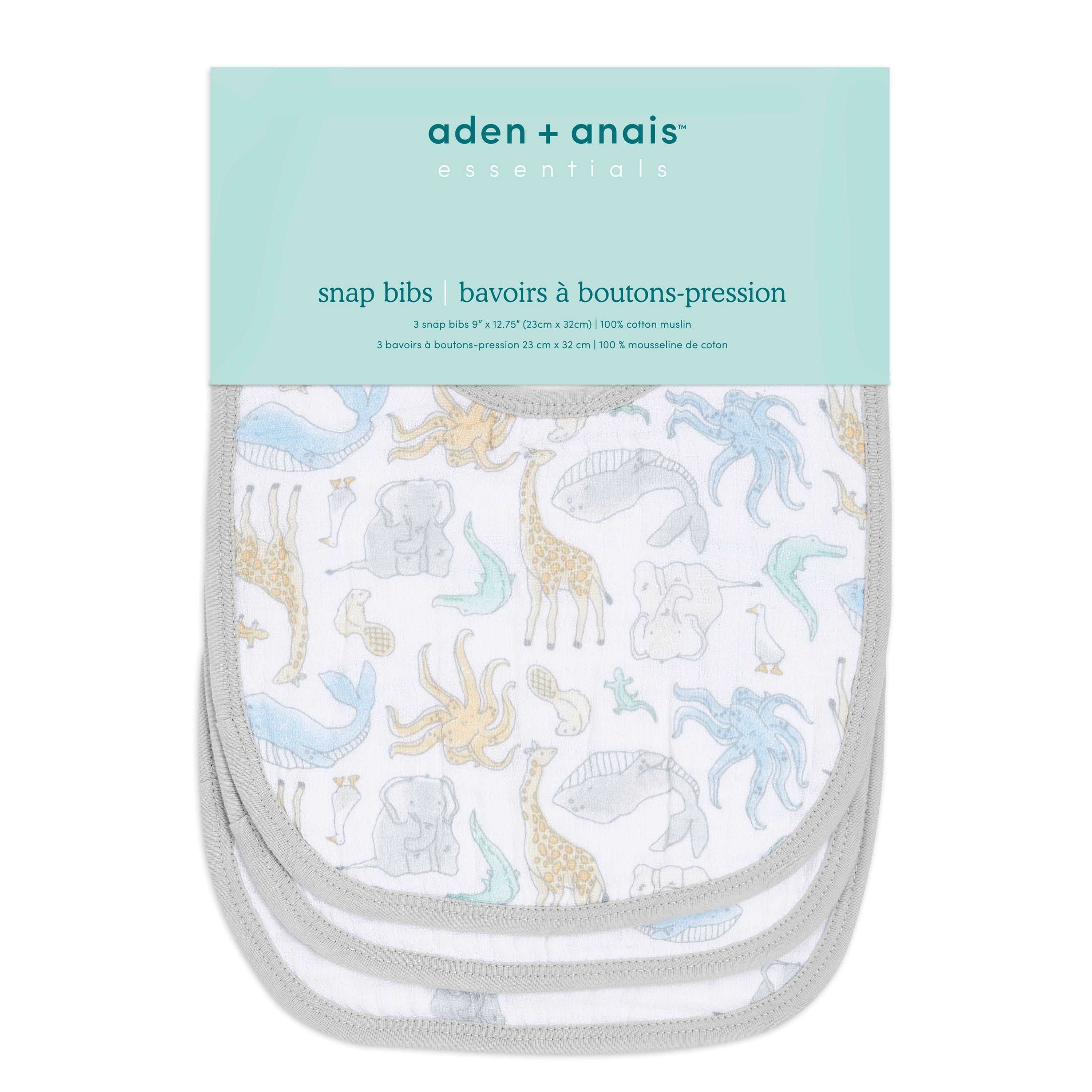 Essentials Cotton Muslin Snap Bibs 3 Pack