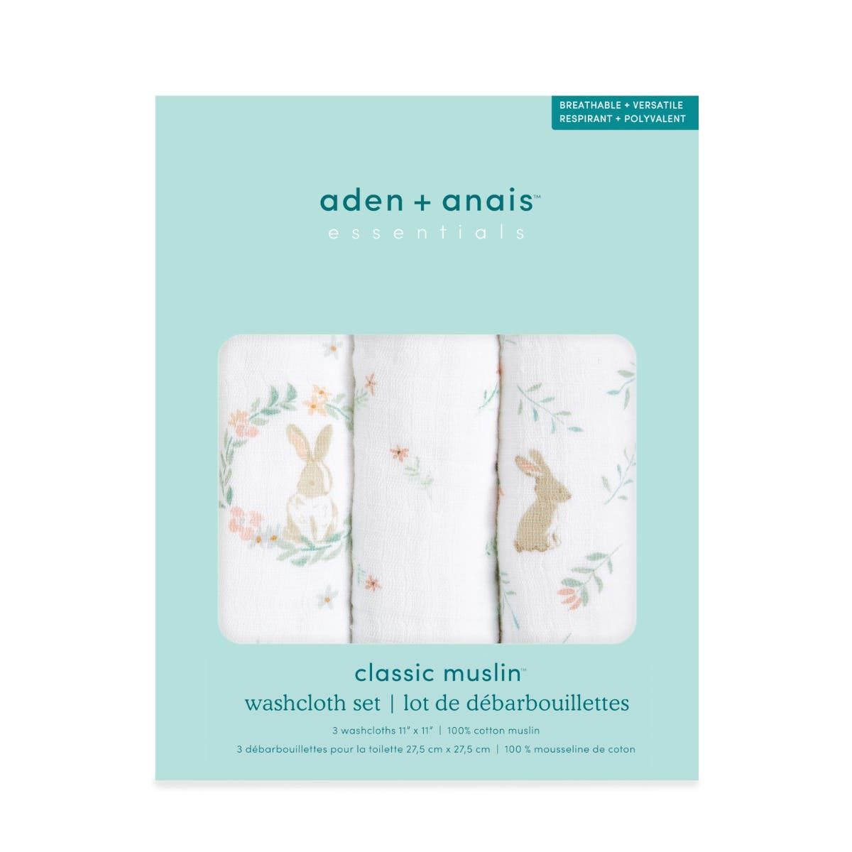Essential Cotton Muslin Washcloths 3 Pack