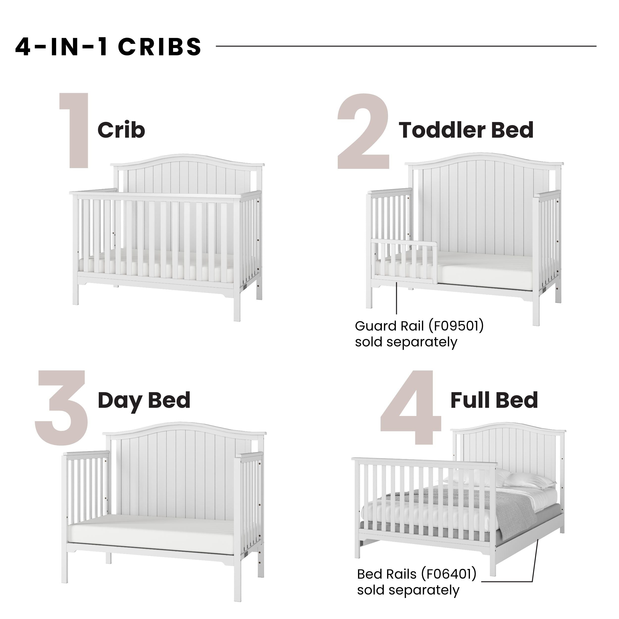 Hampton Arch Top 4-in-1 Convertible Crib, Matte White
