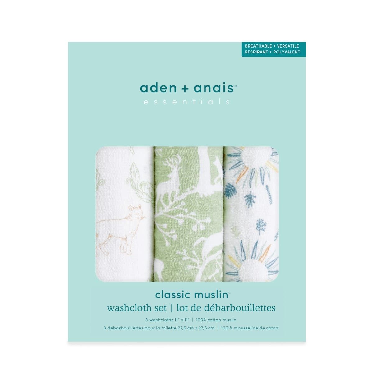 Essential Cotton Muslin Washcloths 3 Pack