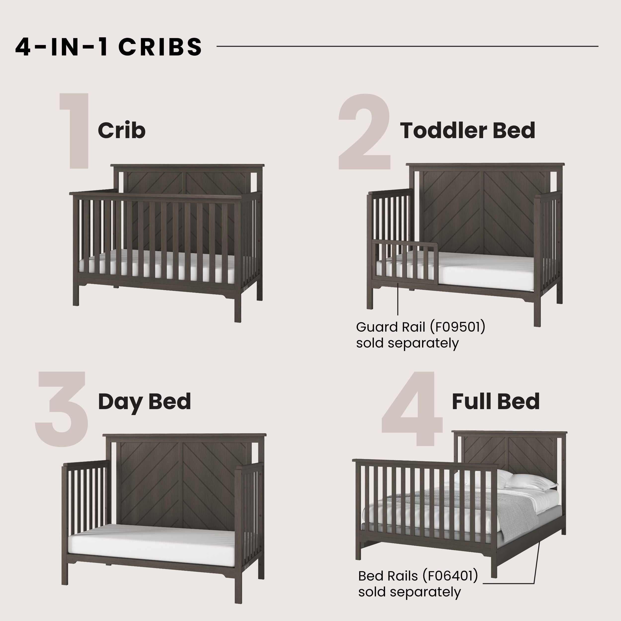 Hampton Flat Top 4-in-1 Convertible Crib, Dapper Gray