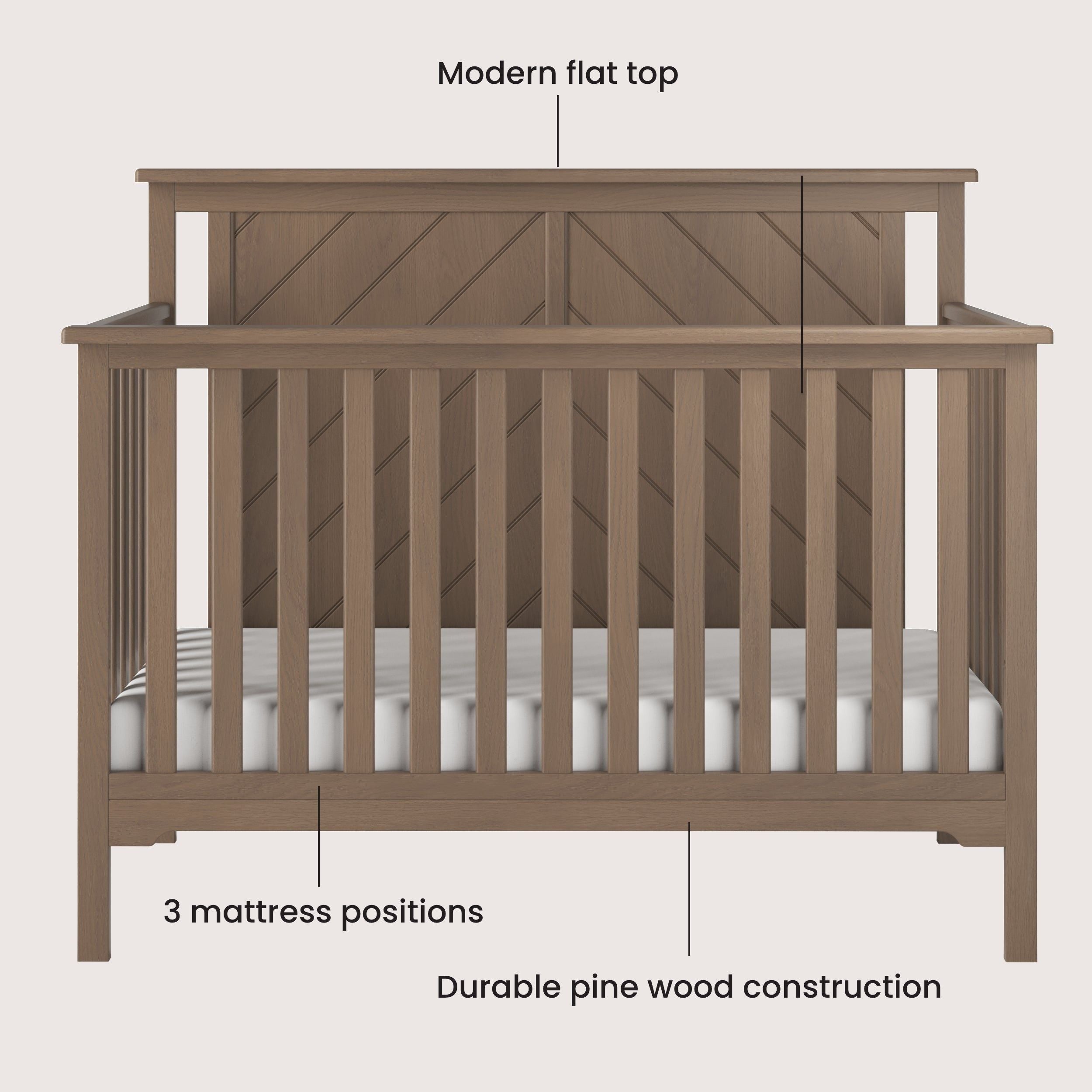 Hampton Flat Top 4-in-1 Convertible Crib, Dusty Heather