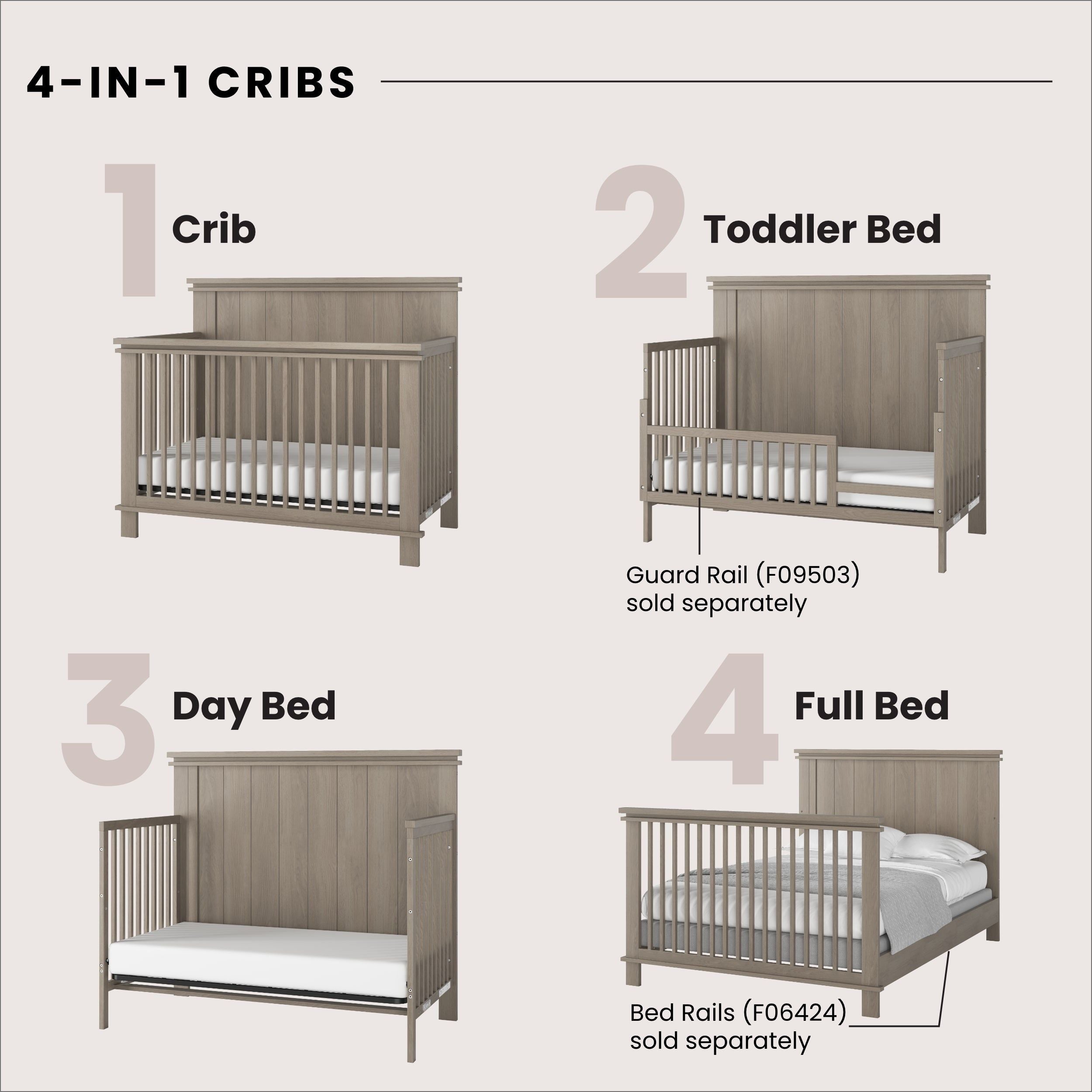 Denman 4-in-1 Convertible Crib, Crescent Gray
