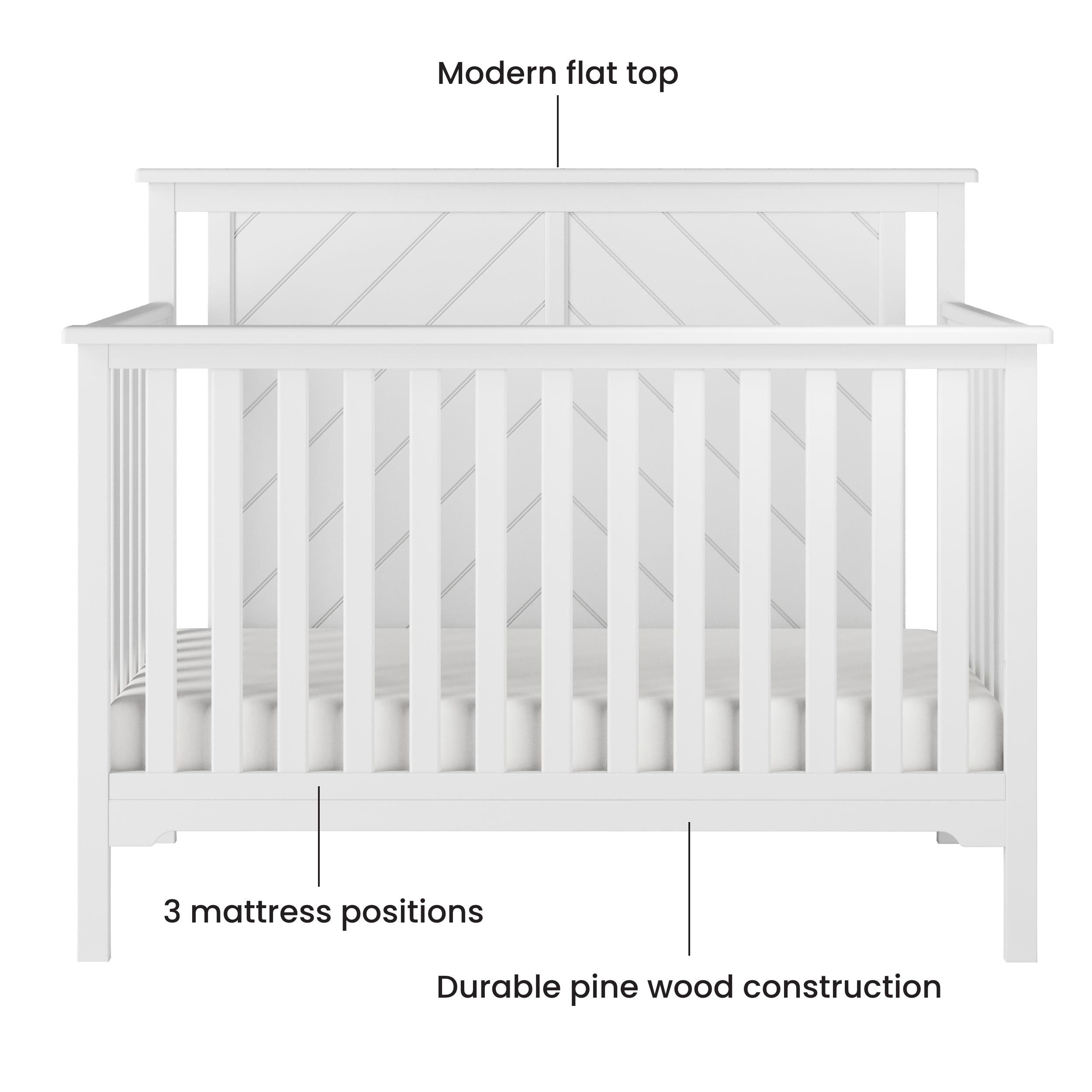 Hampton Flat Top 4-in-1 Convertible Crib, Matte White