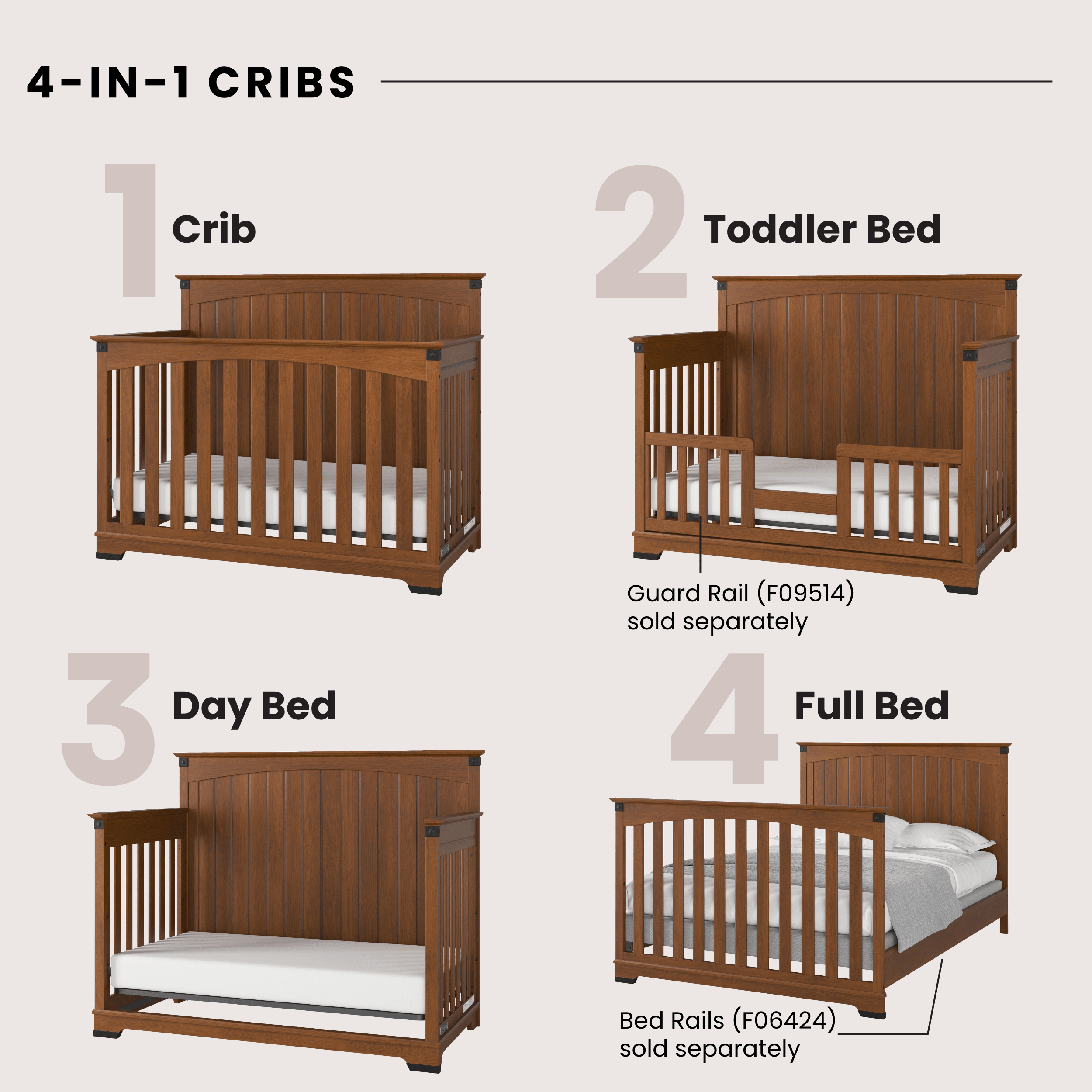 Redmond Full Panel 4-in-1 Convertible Crib, Coach Cherry