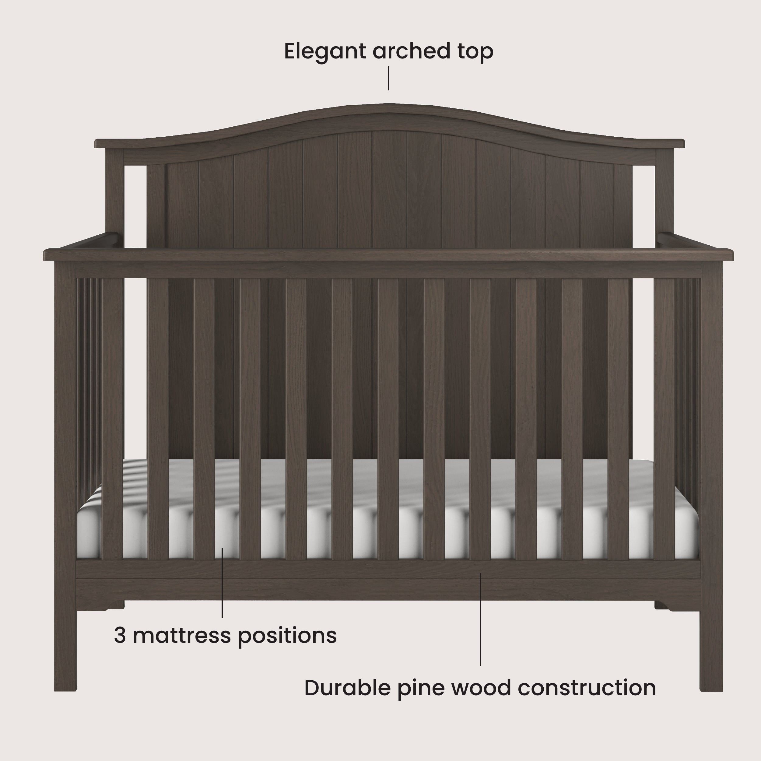 Hampton Arch Top 4-in-1 Convertible Crib, Dapper Grey