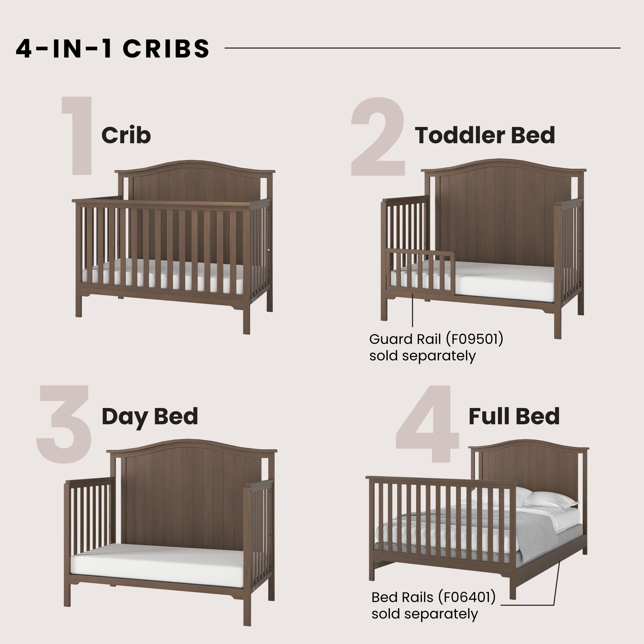 Hampton Arch Top 4-in-1 Convertible Crib in Dusty Heather