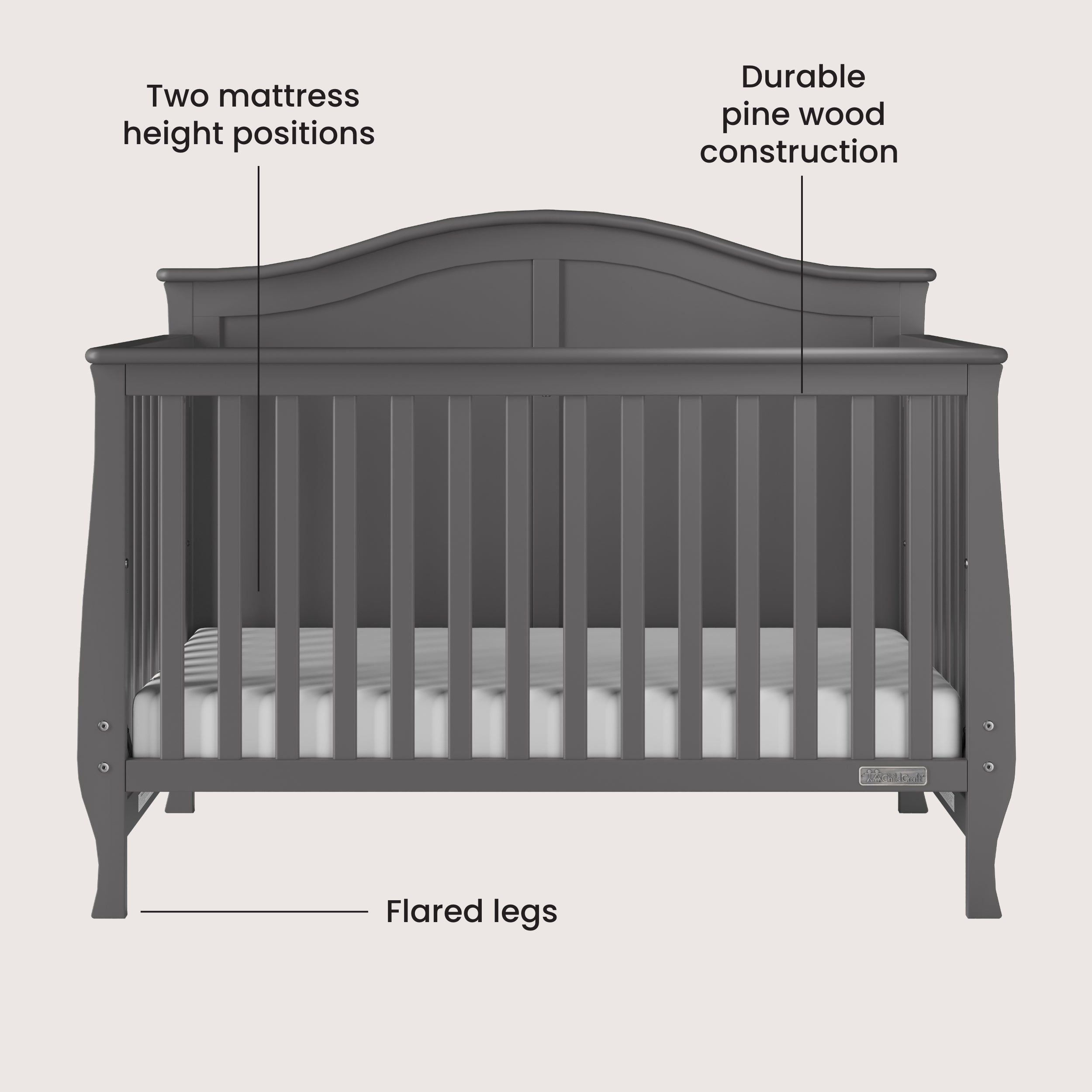 Camden 4-in-1 Convertible Crib, Cool Grey