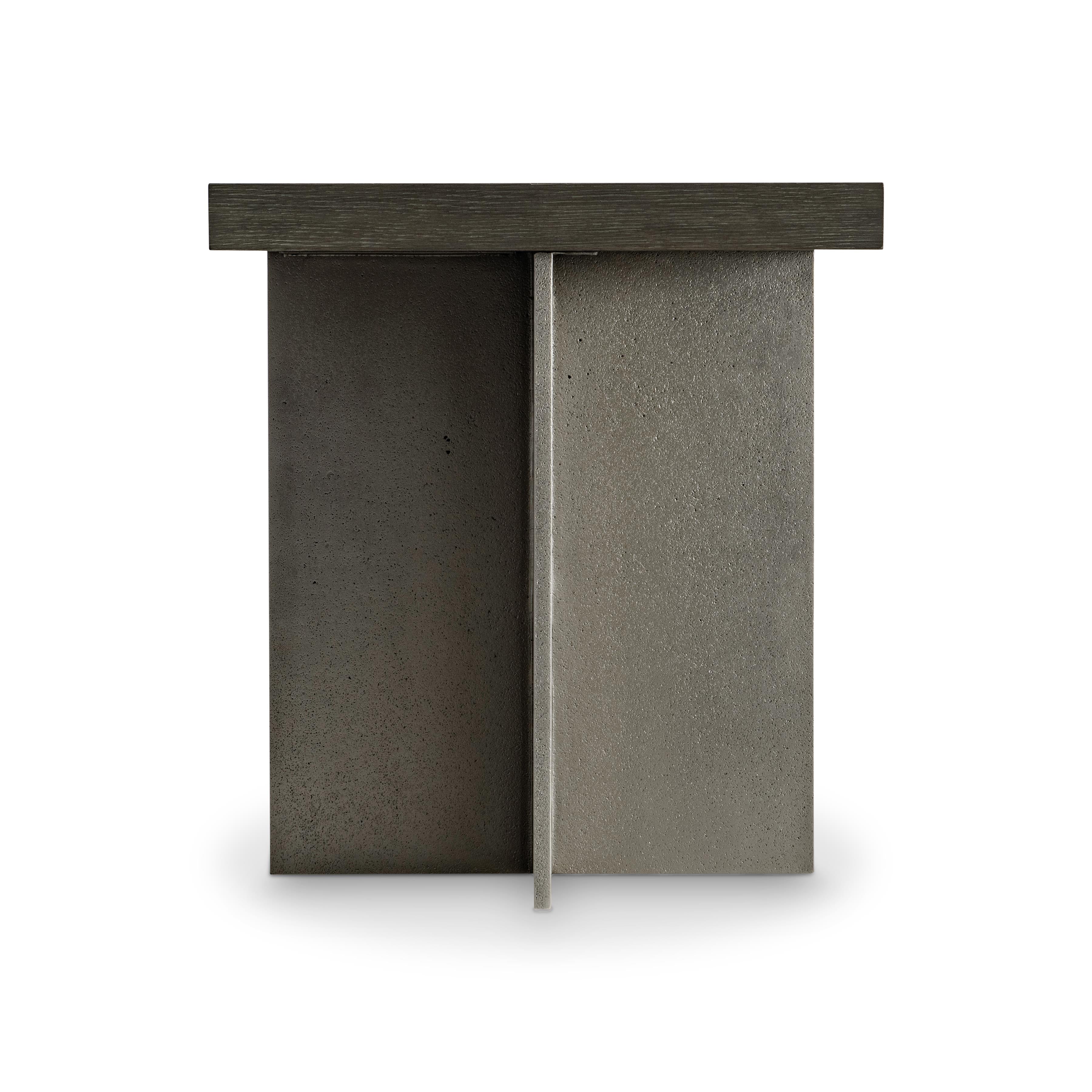 Bernhardt Polus Side Table – Cast Aluminum and Oak Accent Table