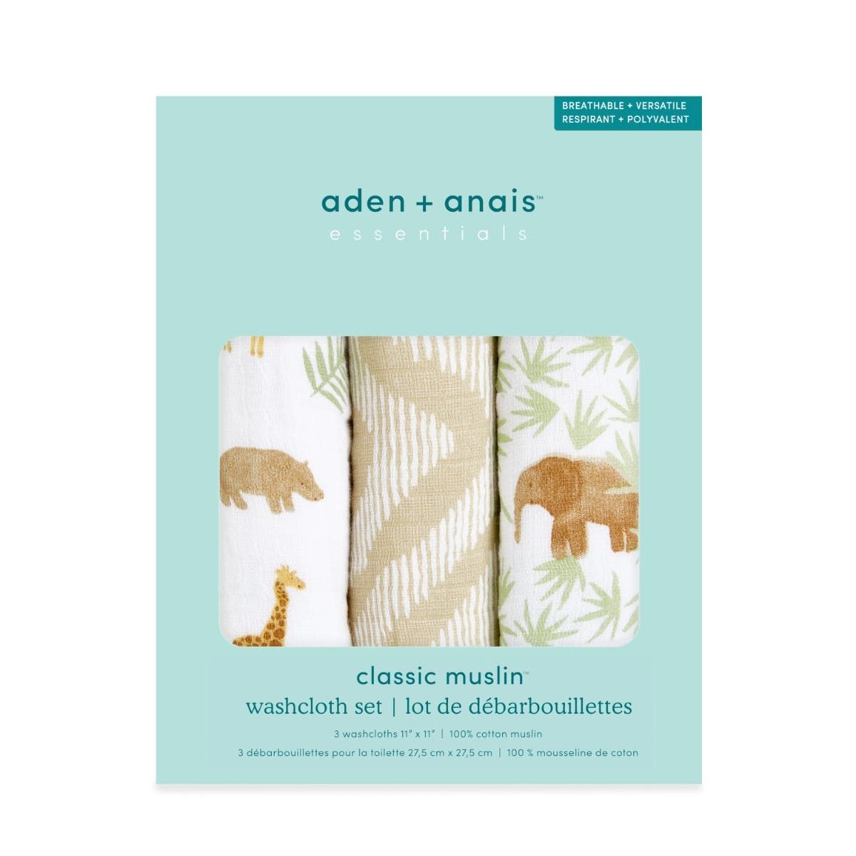 Essential Cotton Muslin Washcloths 3 Pack